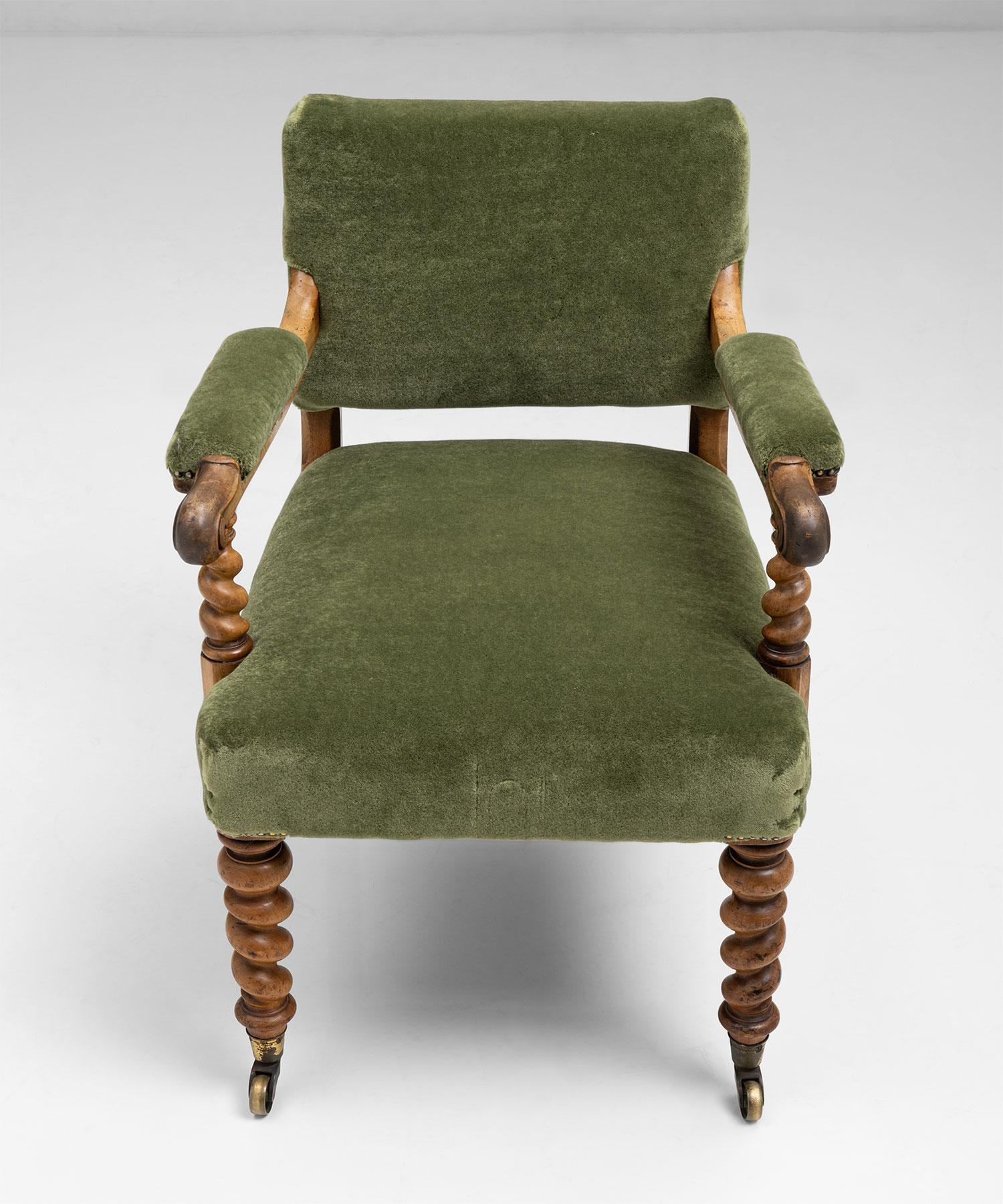 Walnut & Mohair Desk Chair by Hindley & Sons, England circa 1830 3