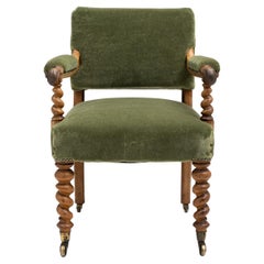 Antique Walnut & Mohair Desk Chair by Hindley & Sons, England circa 1830