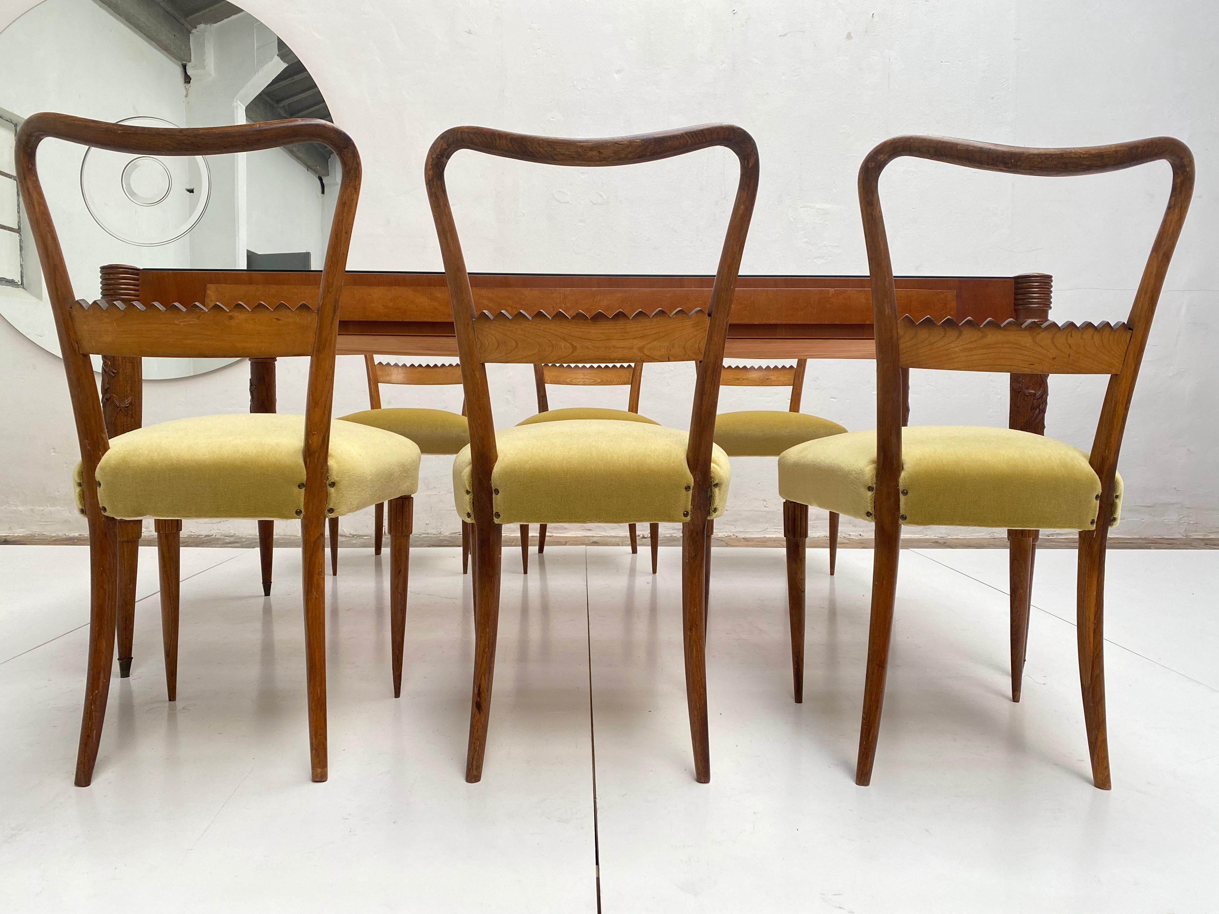 Mid-Century Modern Walnut & Mohair Dining Set by Pier Luigi Colli for Fratelli Marelli, Italy, 1950 For Sale