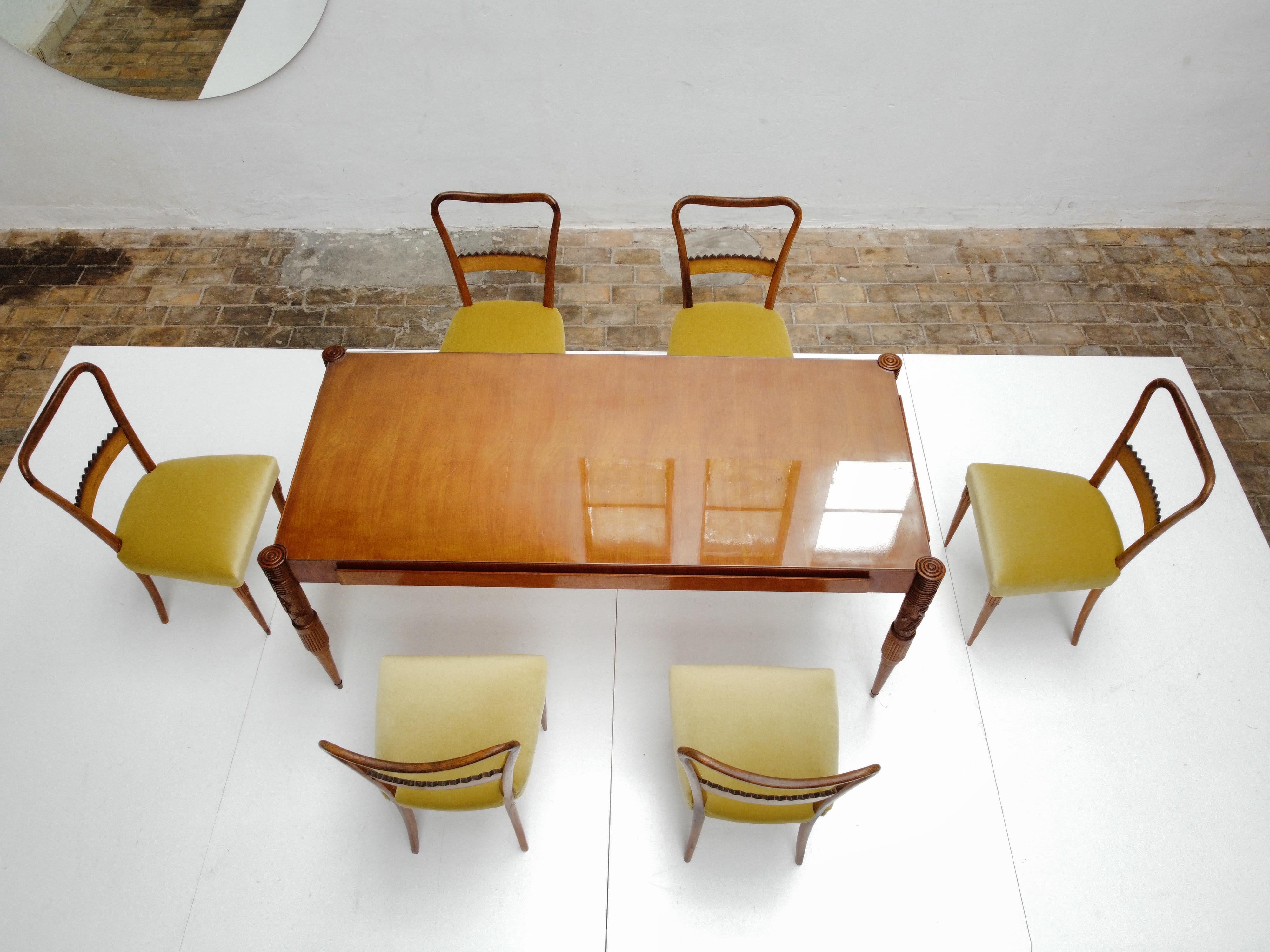 Hand-Crafted Walnut & Mohair Dining Set by Pier Luigi Colli for Fratelli Marelli, Italy, 1950 For Sale