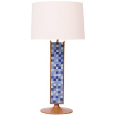 Blue Mosaic Tile and Walnut Table Lamp