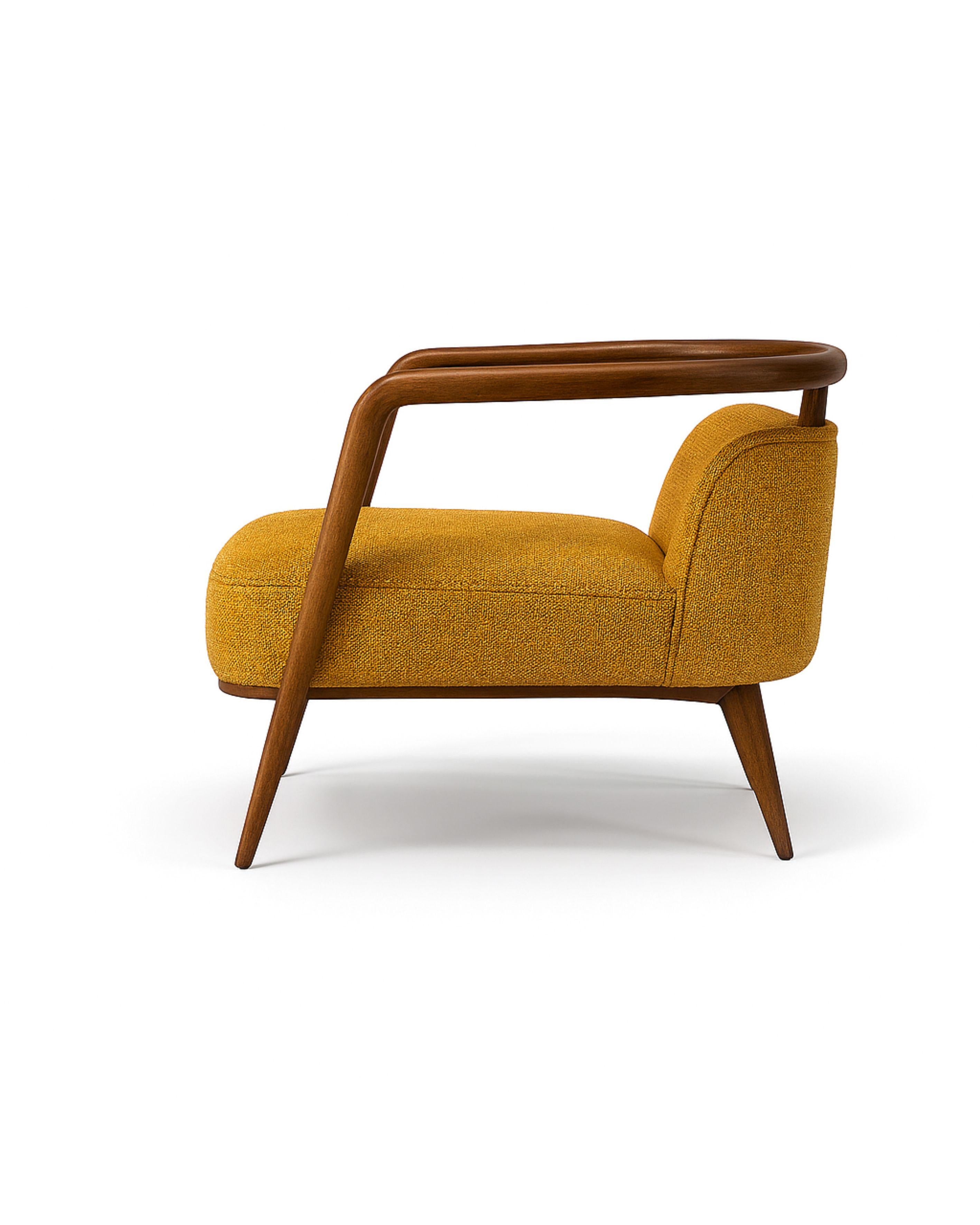 Scandinavian Modern Walnut, Mustard Brown Modern Essex Armchair For Sale