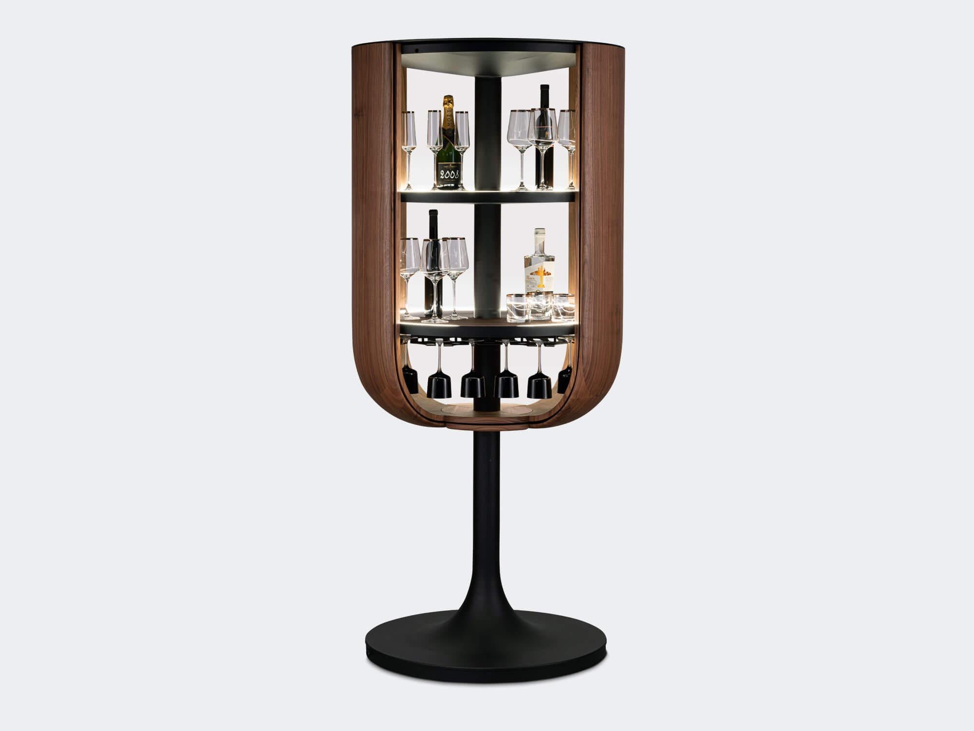 Contemporary Walnut Natur Bloom Icon Freestanding Bar Cabinet by Milla & Milli For Sale