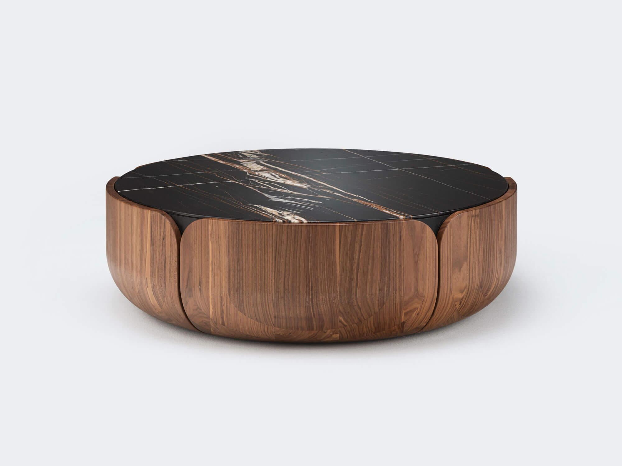 Modern Walnut Natur Nero Marquina Bloom Coffee Table L by Milla & Milli For Sale