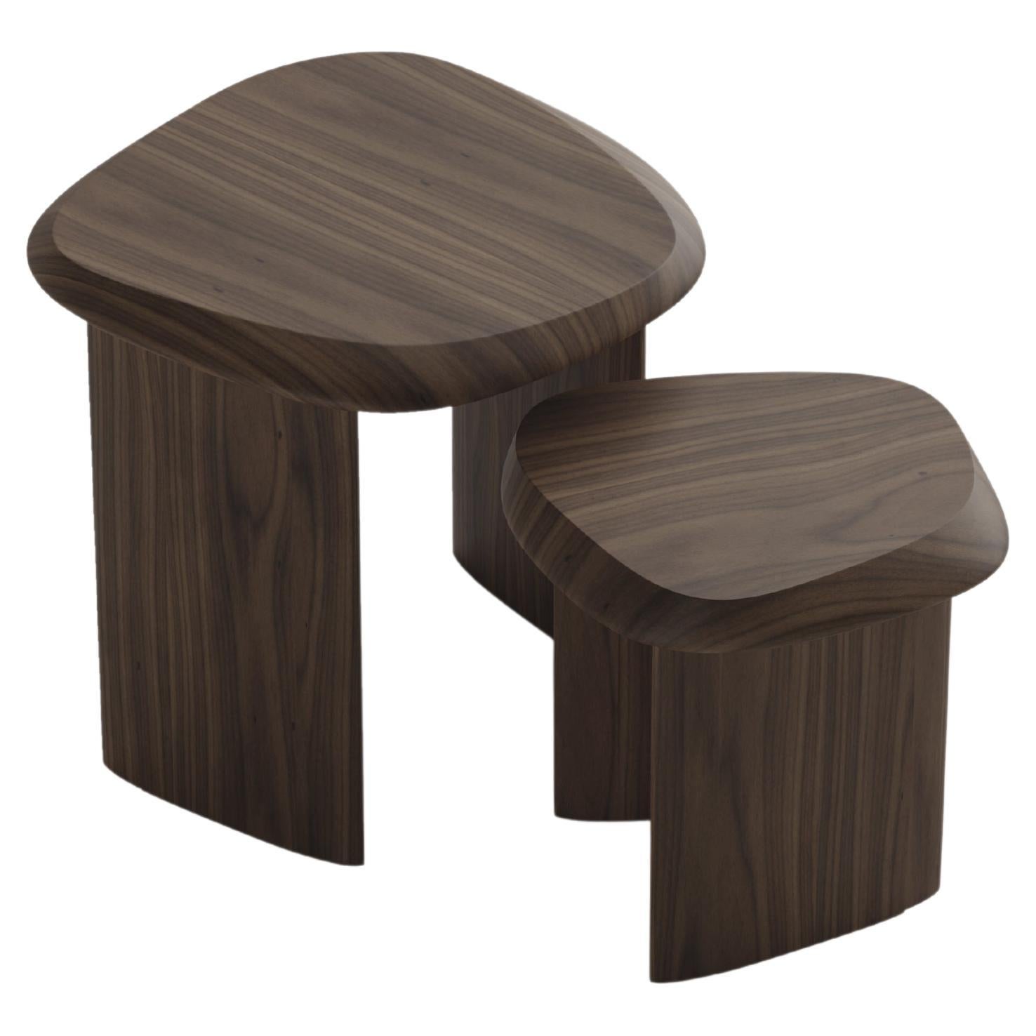 Duna Nest Table, Side Table, Bedside Table in Walnut Wood by Joel Escalona