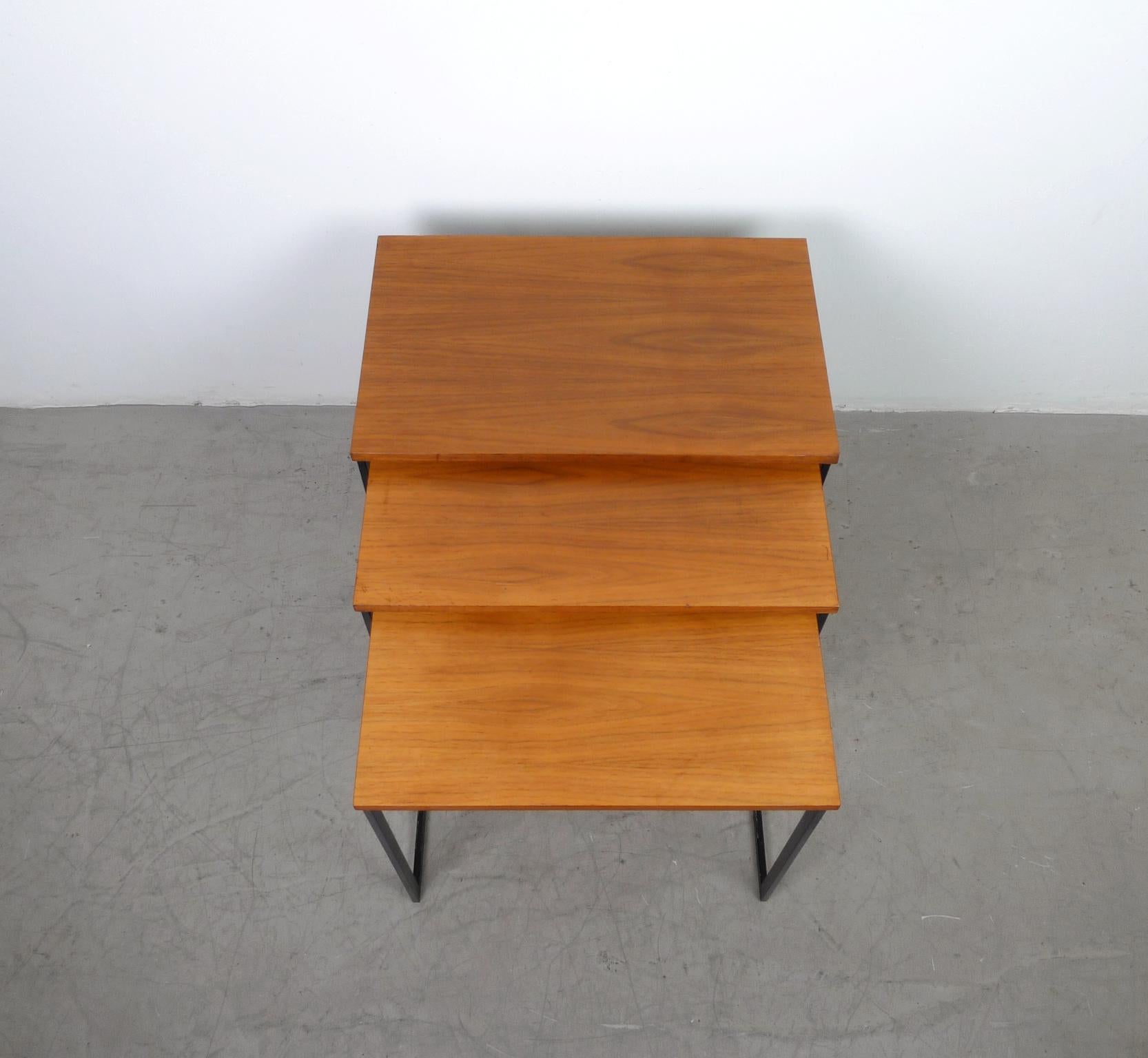 Mid-Century Modern Walnut Nesting Tables with Metal Frames, Germany, 1960s