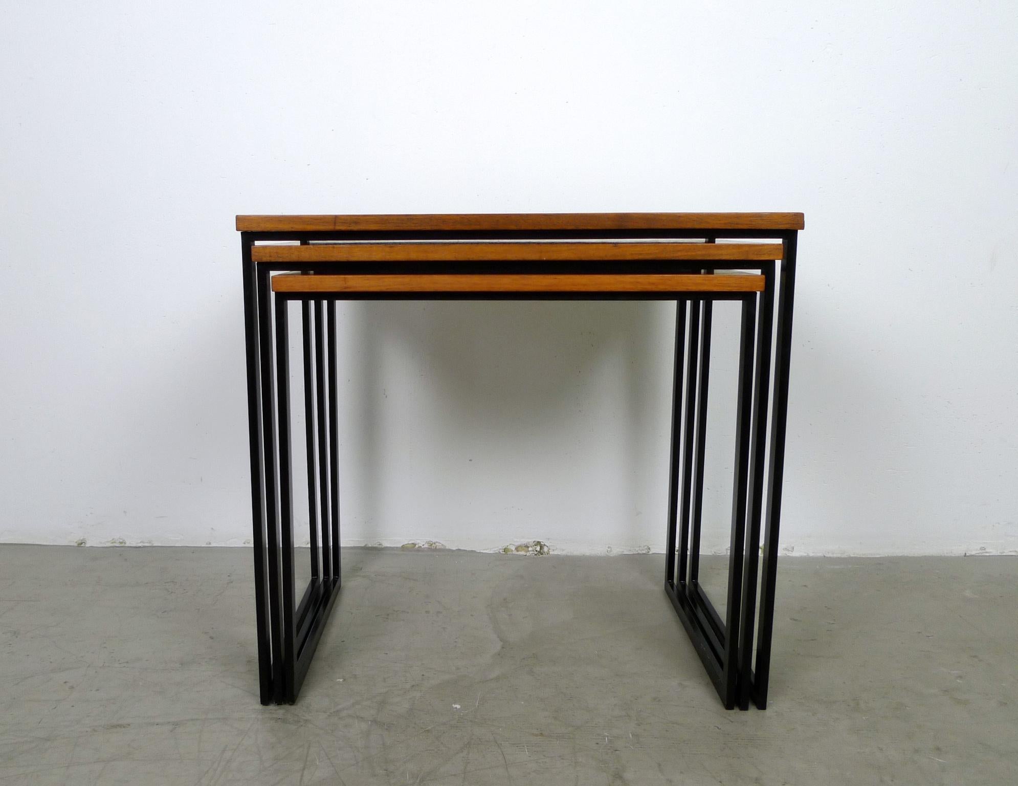 20th Century Walnut Nesting Tables with Metal Frames, Germany, 1960s