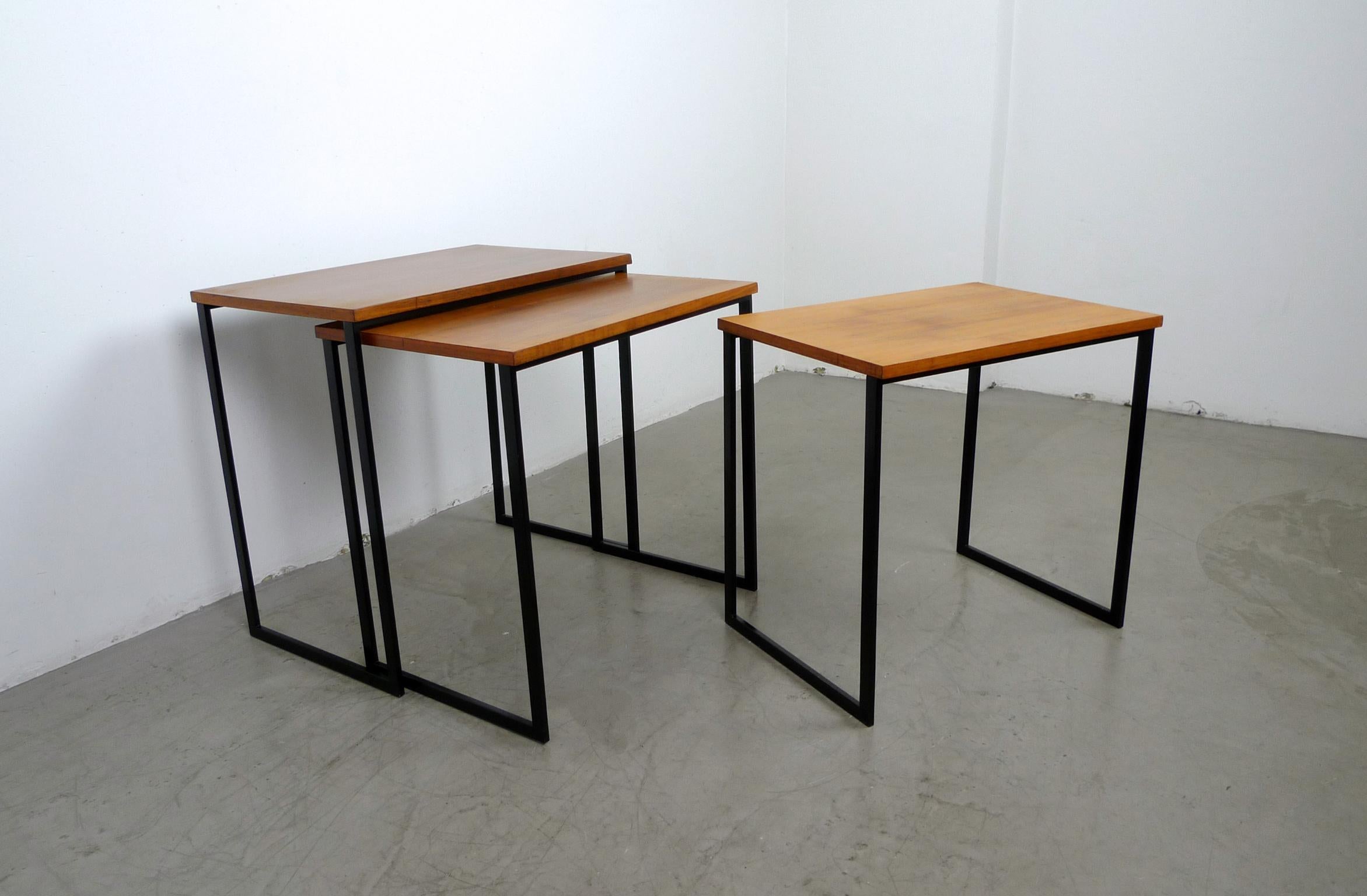 Walnut Nesting Tables with Metal Frames, Germany, 1960s 1