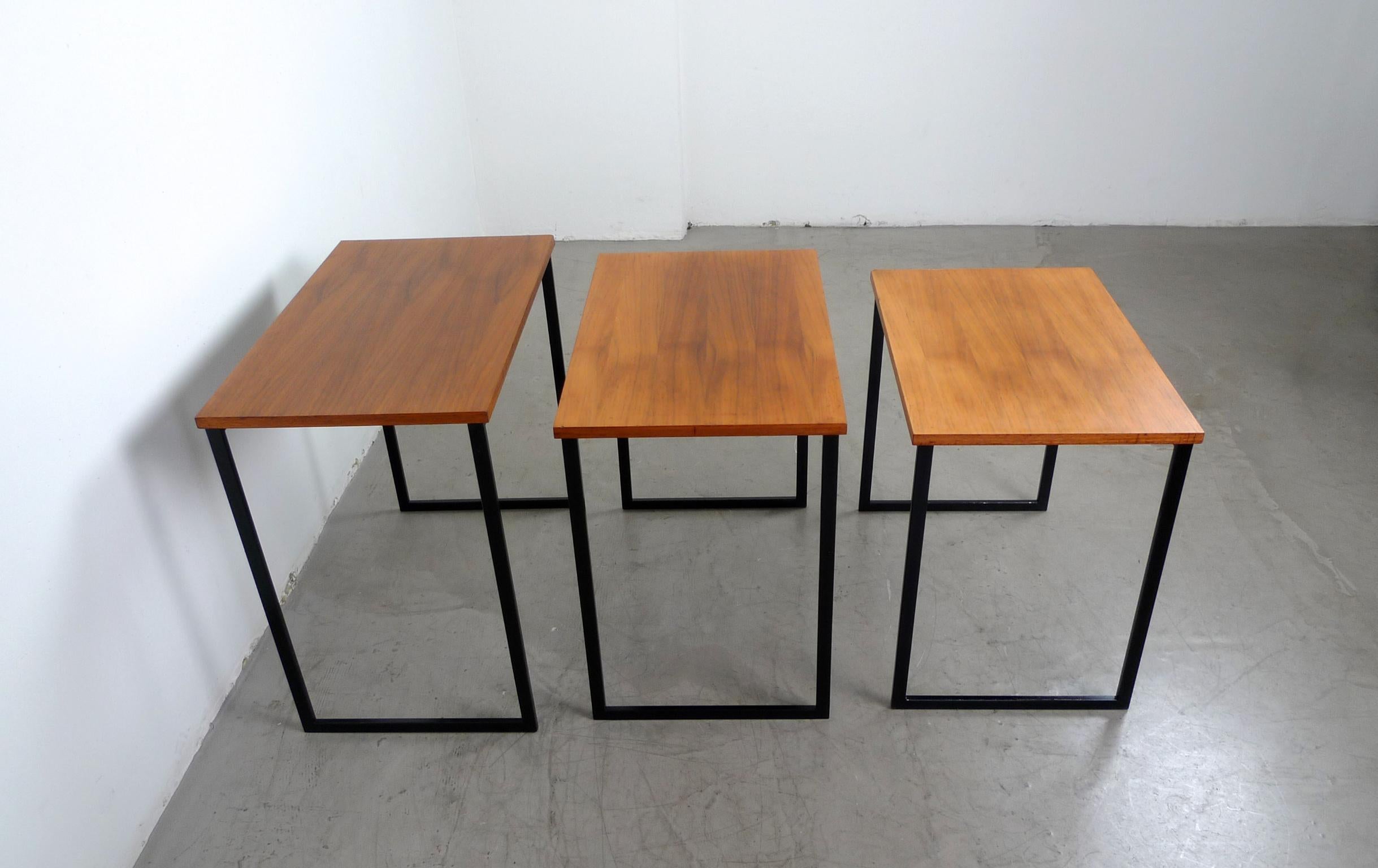 Walnut Nesting Tables with Metal Frames, Germany, 1960s 2