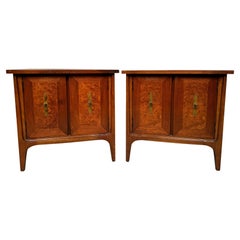 Walnut Night Stands with Burl Inlay by R-Way