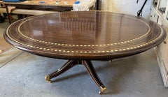 Walnut & Oak Dining Table with Inlays, gilded bronze ring, after George Bullock