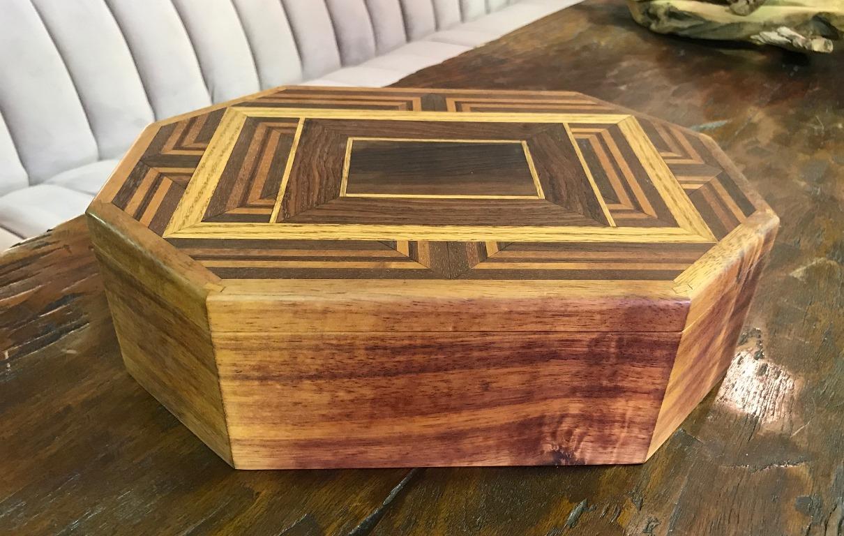 Walnut, Oak, Koa, Mahogany, Brazilian Rosewood Inlaid Octagonal Sided Box 4
