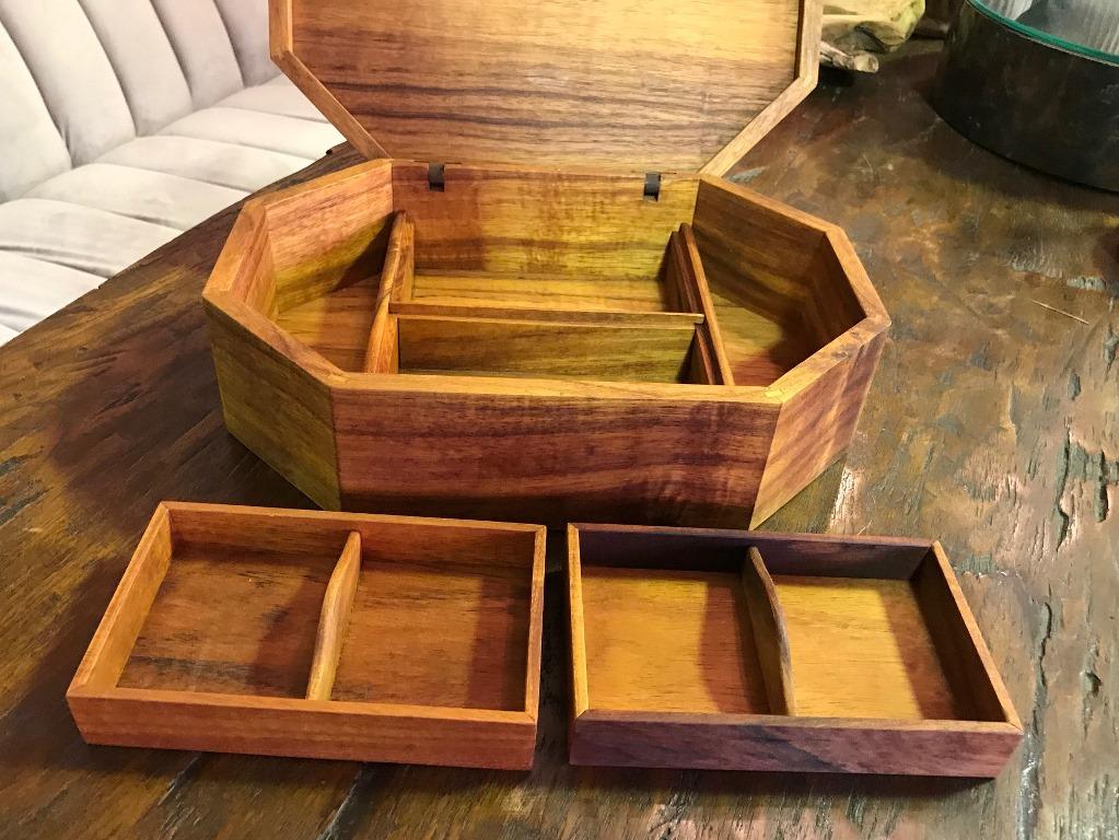 Walnut, Oak, Koa, Mahogany, Brazilian Rosewood Inlaid Octagonal Sided Box 1