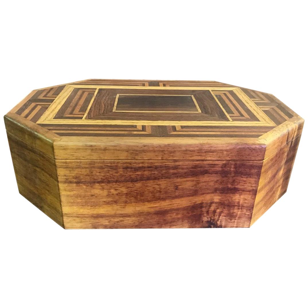 Walnut, Oak, Koa, Mahogany, Brazilian Rosewood Inlaid Octagonal Sided Box