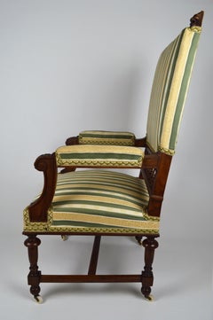 Walnut Office Armchair with Lion Heads, Renaissance Revival, France, circa 1880