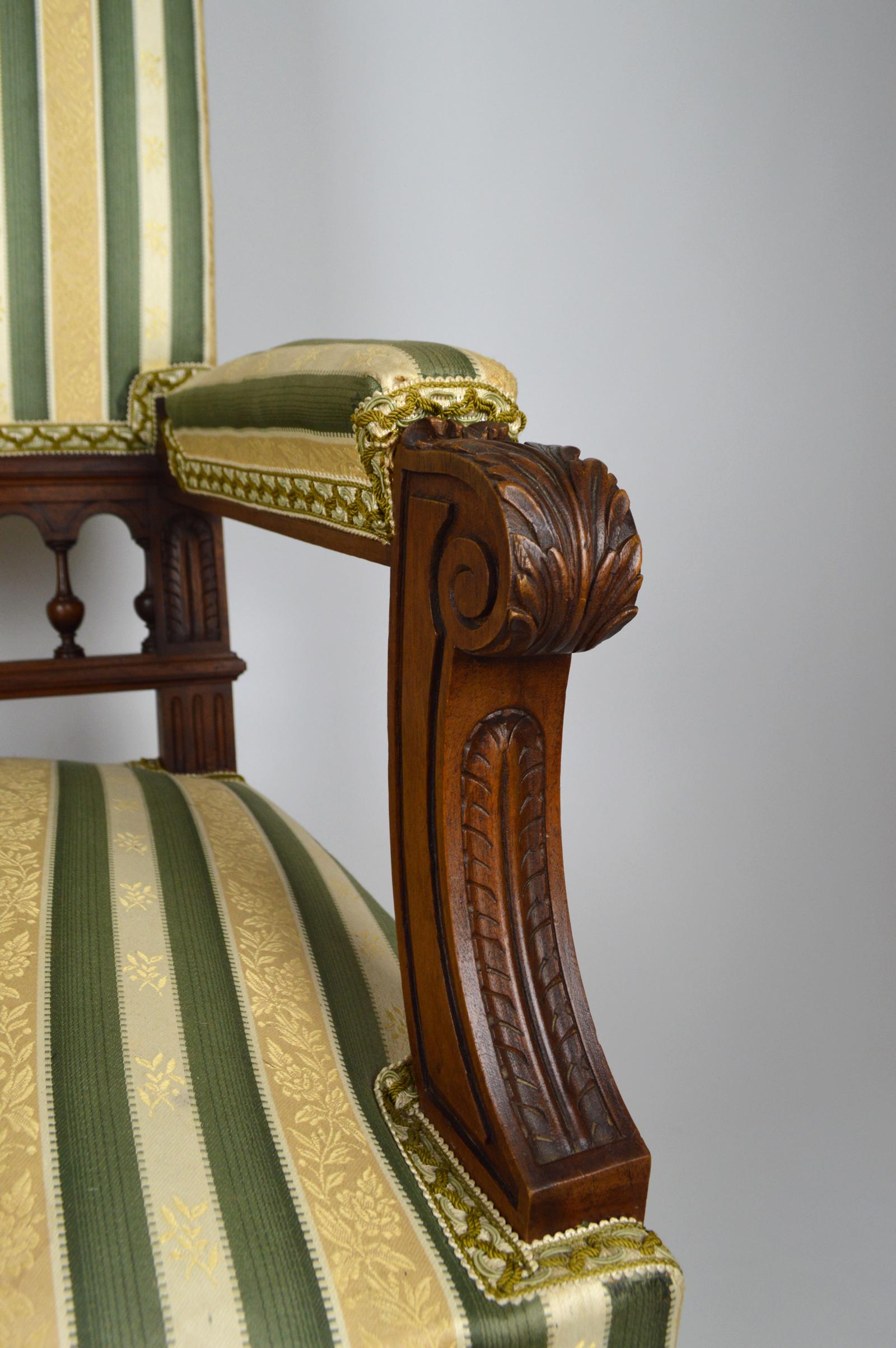 Fabric Walnut Office Armchair with Lion Heads, Renaissance Revival, France, circa 1880 For Sale