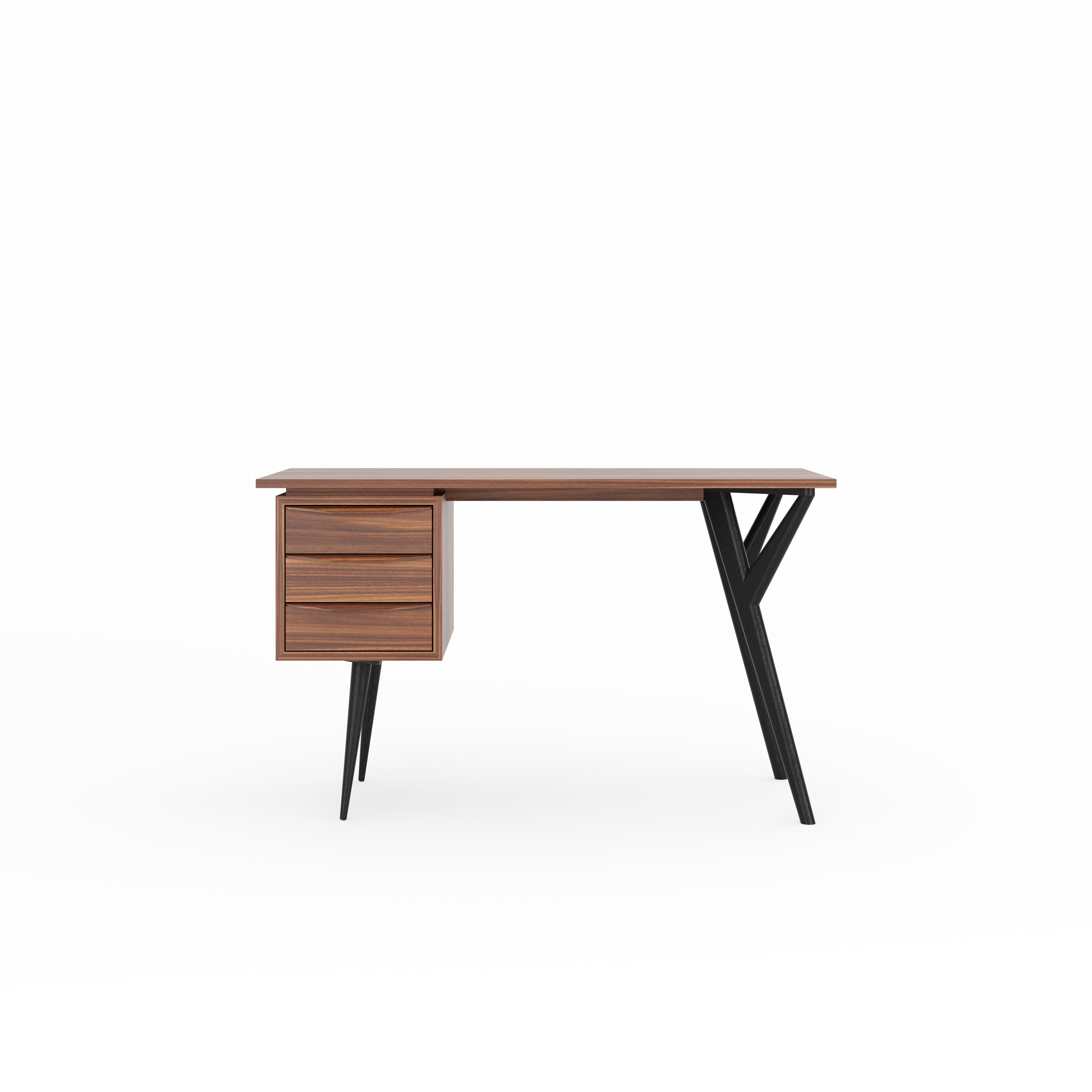 Mid-Century Modern Walnut office desk with organic shape legs and drawers, mid century modern style For Sale