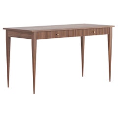 Walnut office desk with two slatted drawers in mid century modern style 140x60