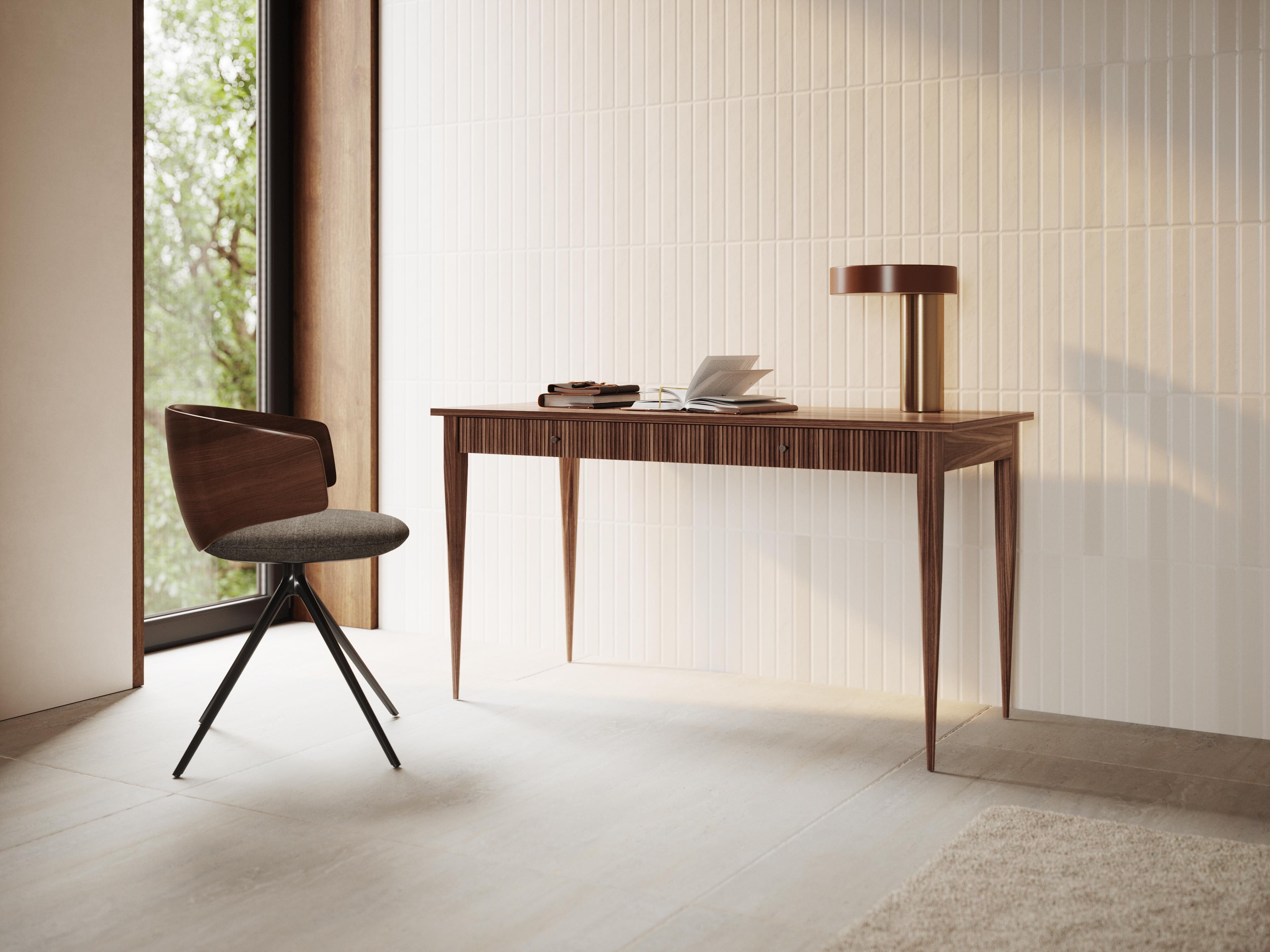 Polish Walnut office desk with two slatted drawers in mid century modern style 140x60 For Sale