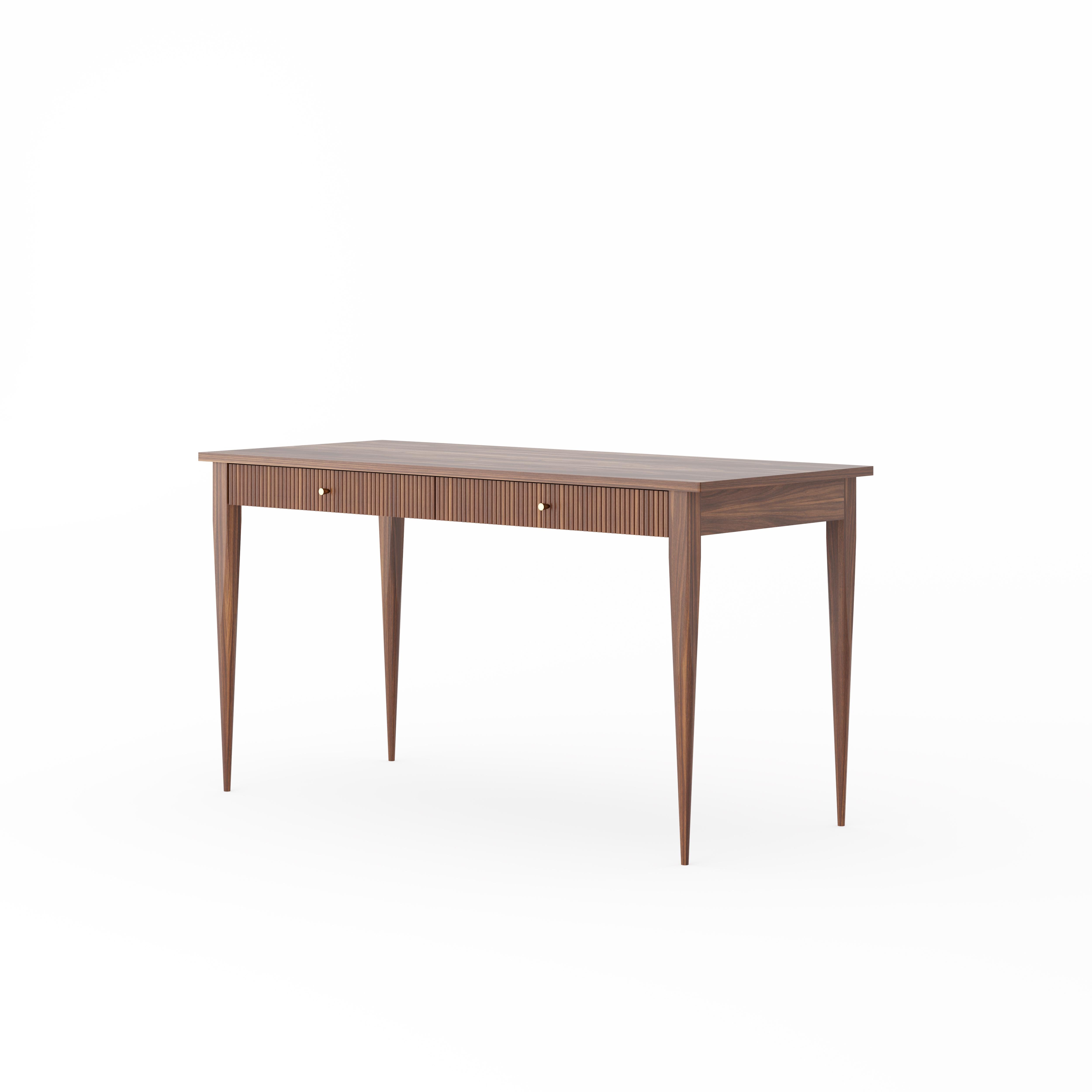 Walnut office desk with two slatted drawers in mid century modern style 140x60 In New Condition For Sale In ZIELONA GÓRA, PL