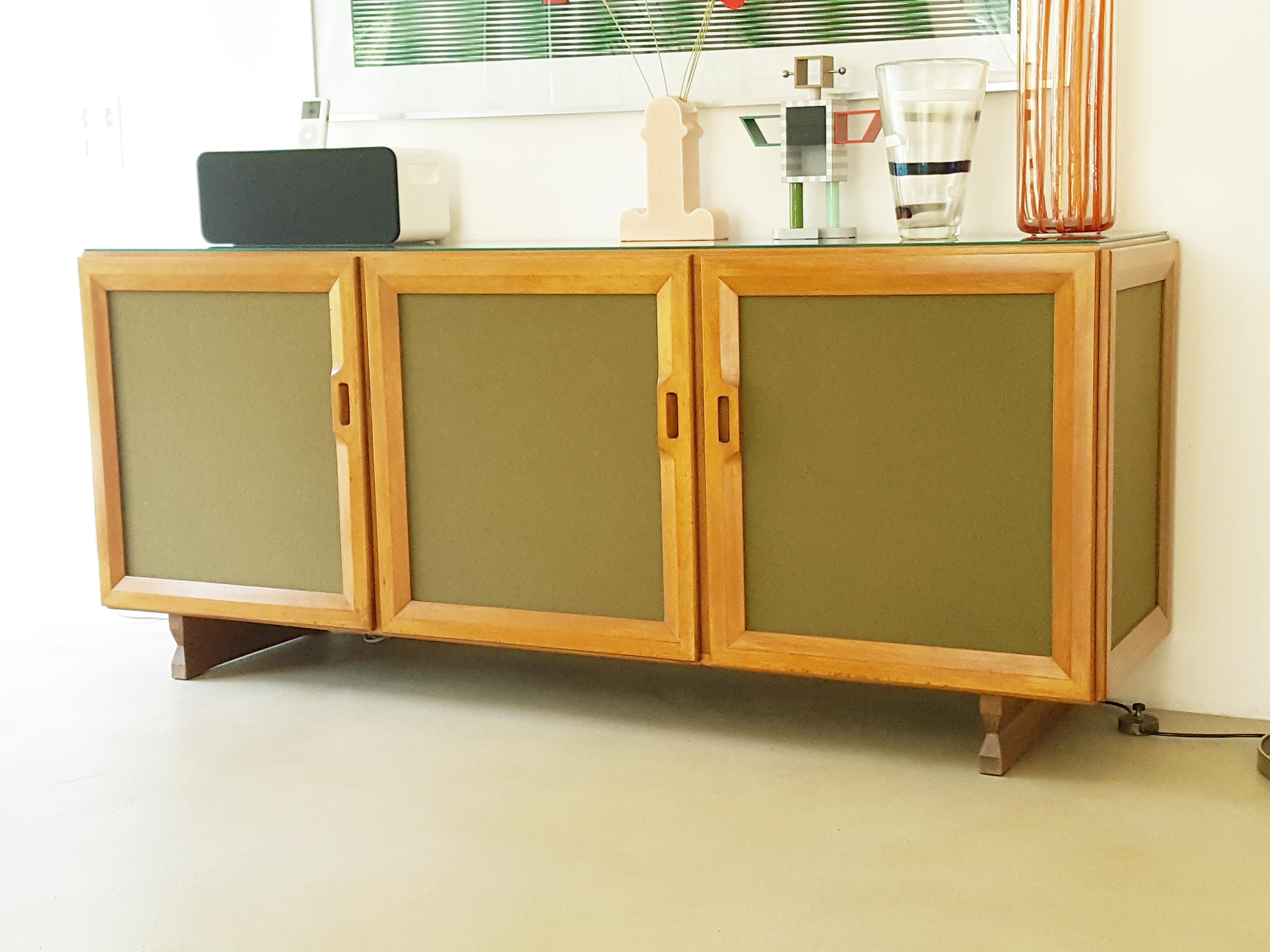 Mid-20th Century Walnut & olive green fabric 1950s MB 15 Sideboard by Albini & Helg for Poggi For Sale