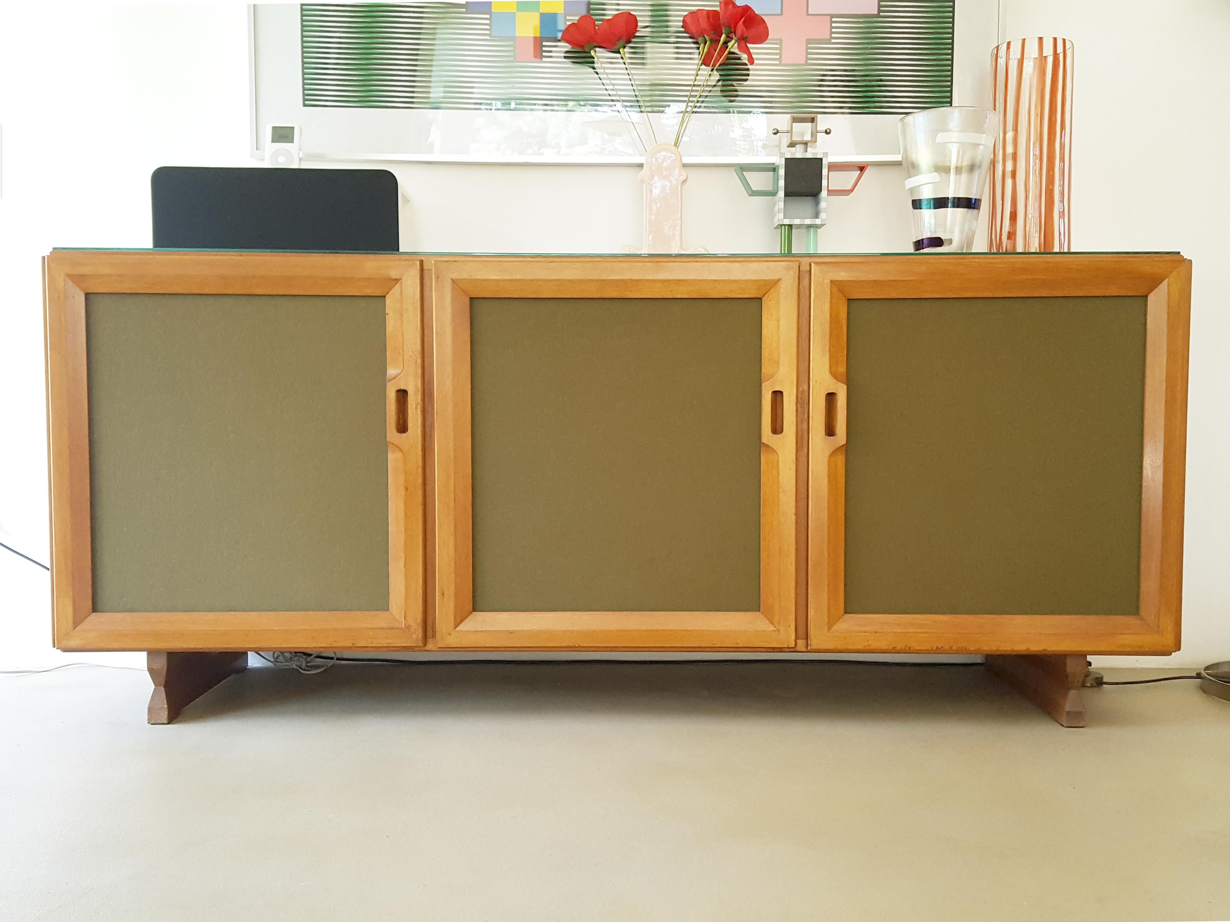 Walnut & olive green fabric 1950s MB 15 Sideboard by Albini & Helg for Poggi For Sale 1