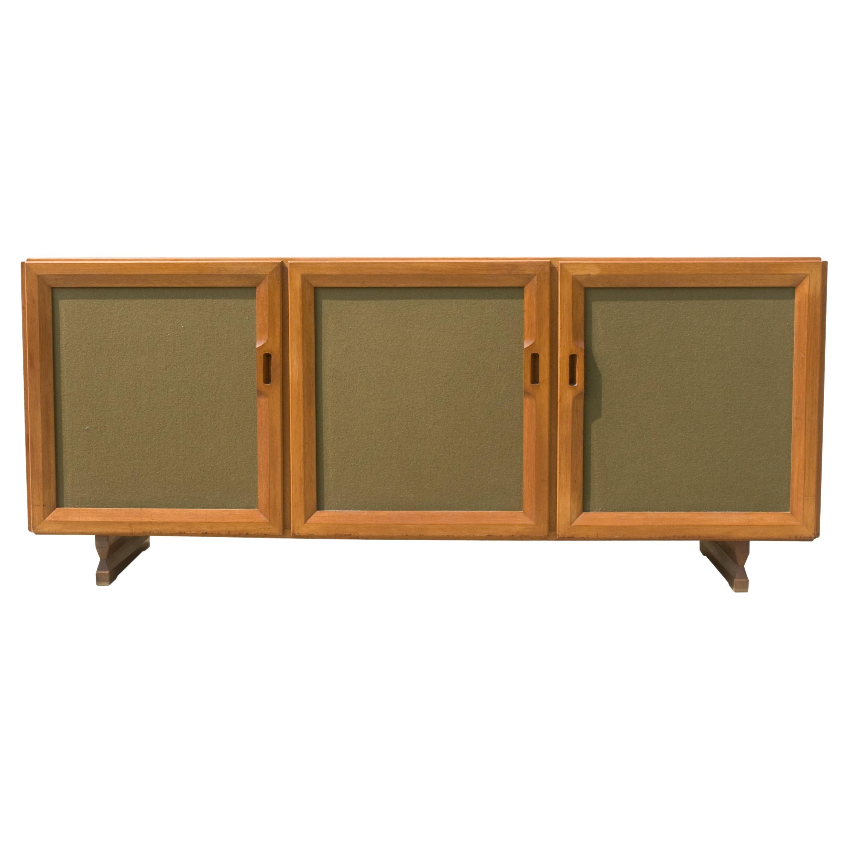 Walnut & olive green fabric 1950s MB 15 Sideboard by Albini & Helg for Poggi