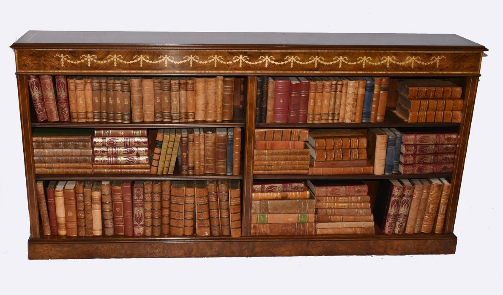 Walnut Open Bookcase, Regency Inlay Bookcases Study Interiors In Good Condition For Sale In Potters Bar, GB