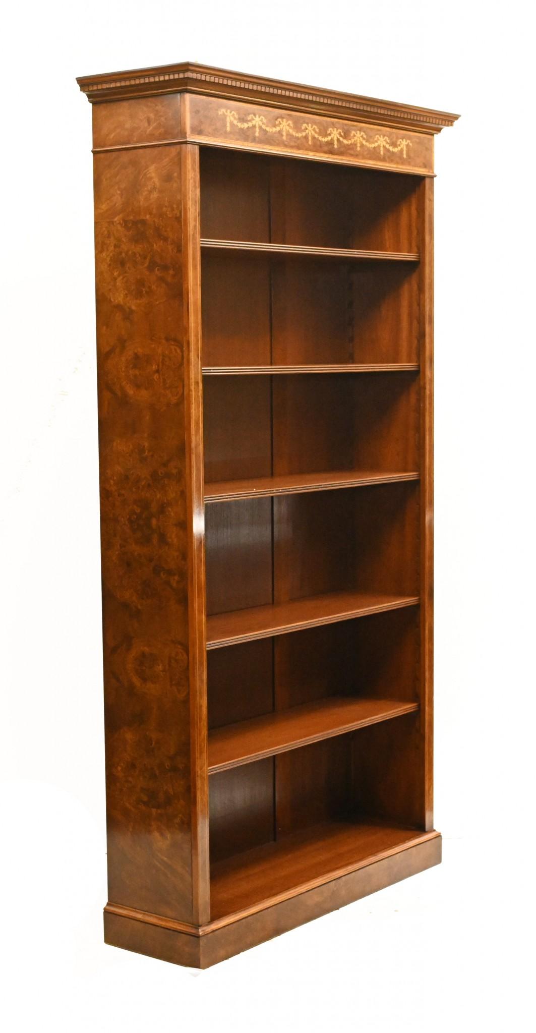 Late 20th Century Walnut Open Bookcase - Sheraton Regency Bookcases Open Front For Sale
