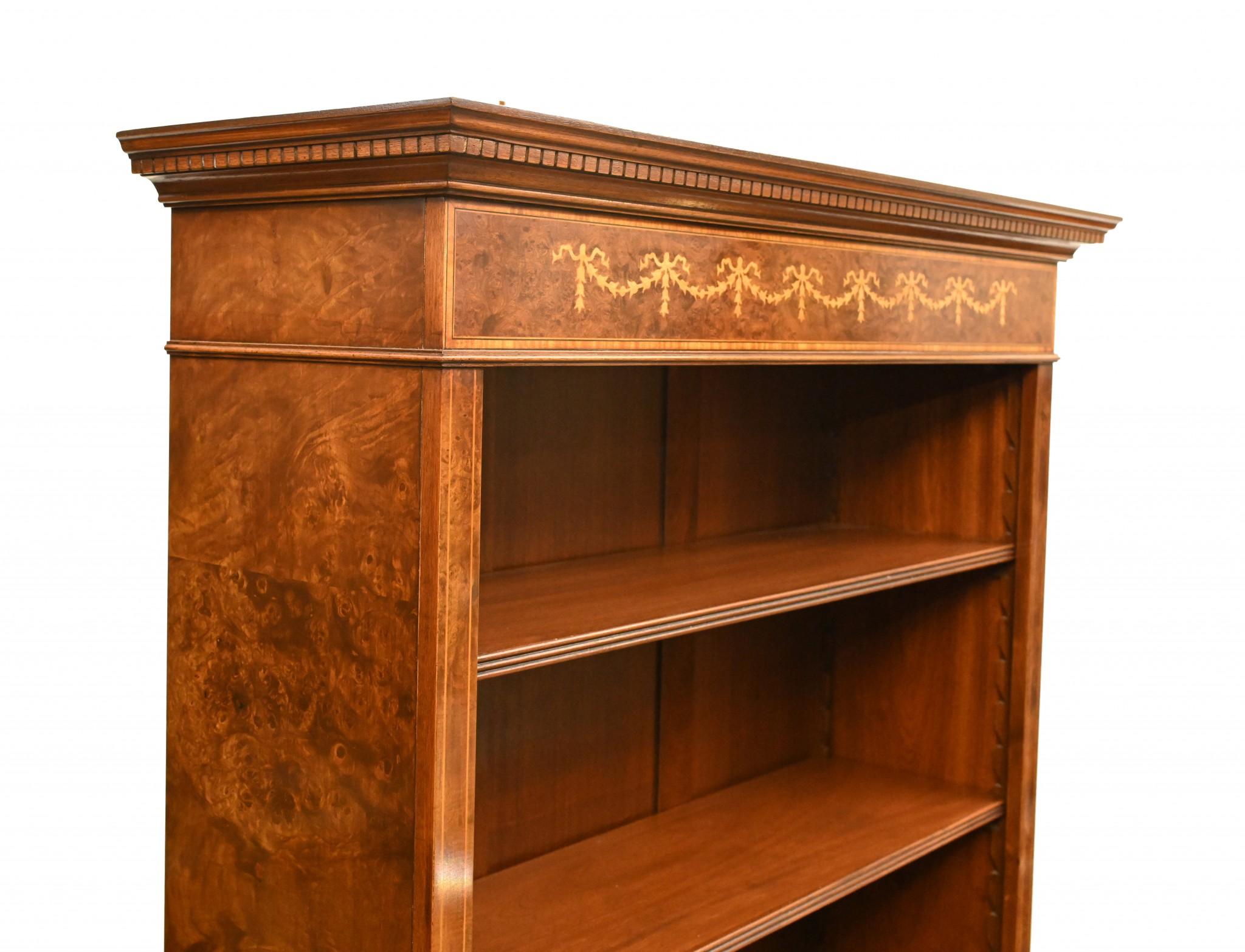 Late 20th Century Walnut Open Bookcase - Sheraton Regency Bookcases Open Front For Sale