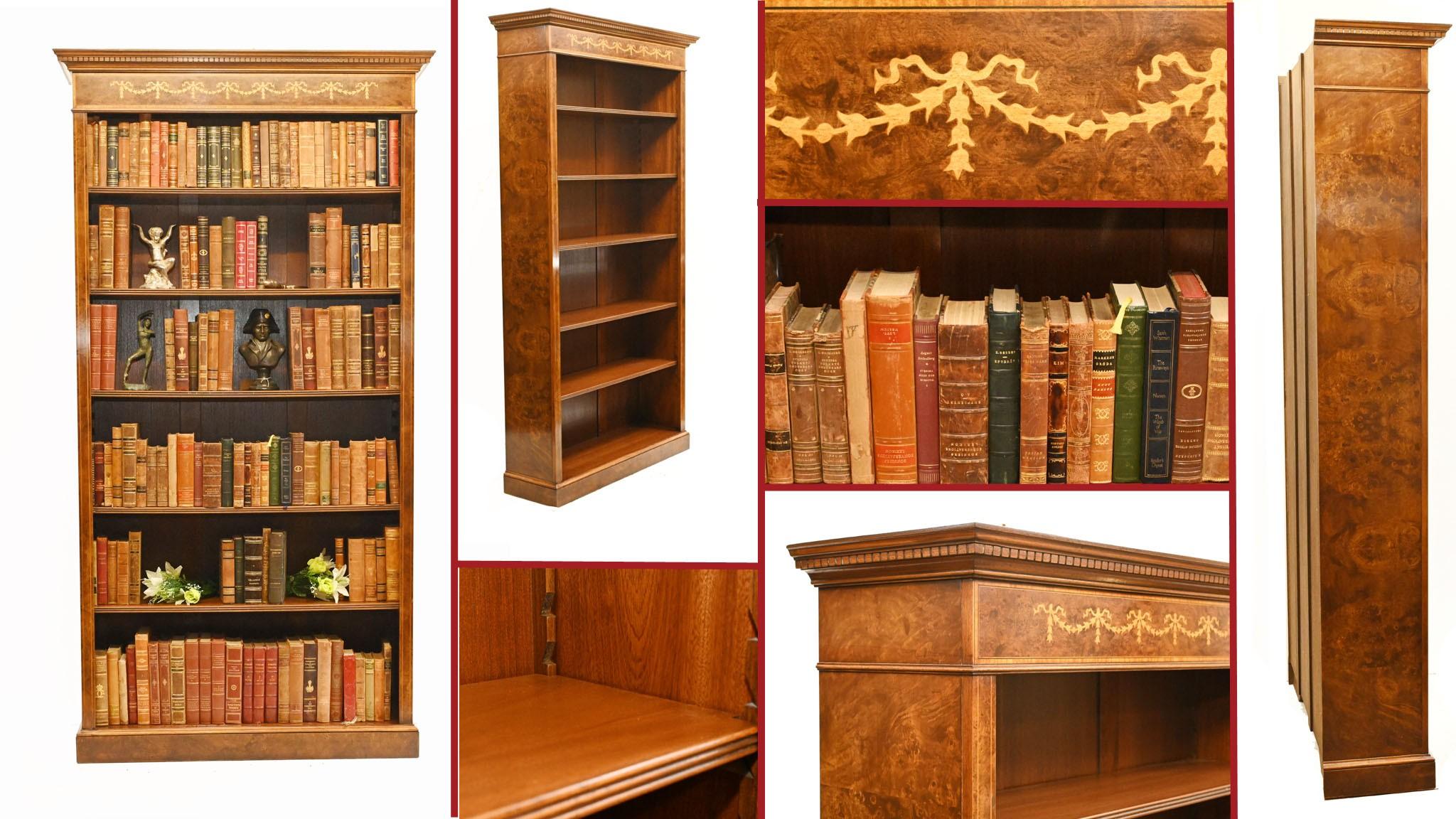 Walnut Open Bookcase - Sheraton Regency Bookcases Open Front For Sale 3