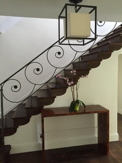 Walnut or Rosewood Console with Lucite Stretcher Detail