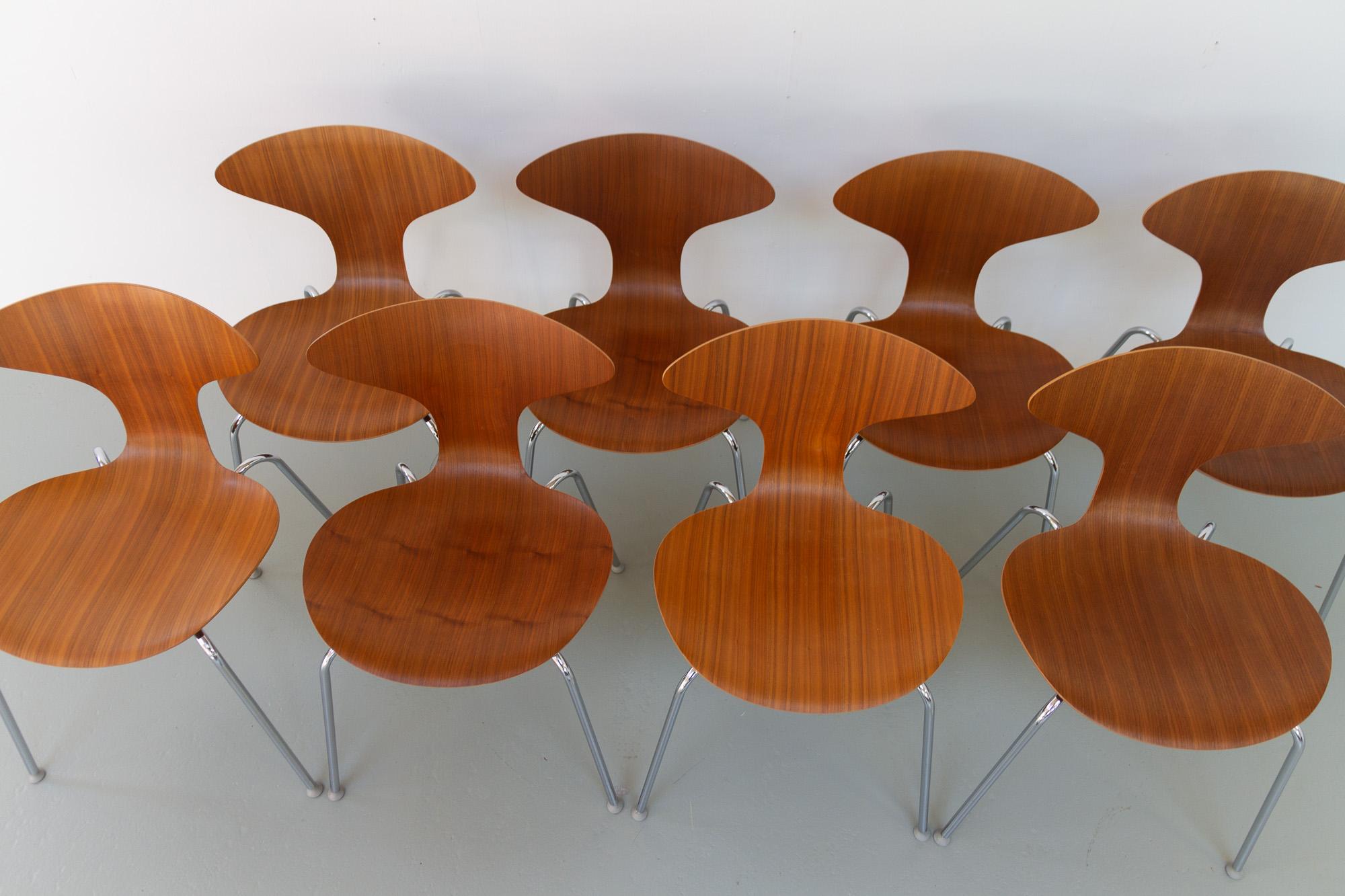 Organic Modern Walnut Orbit Dining Chairs by Ross Lovegrove for Bernhardt Design, Set of 8 For Sale