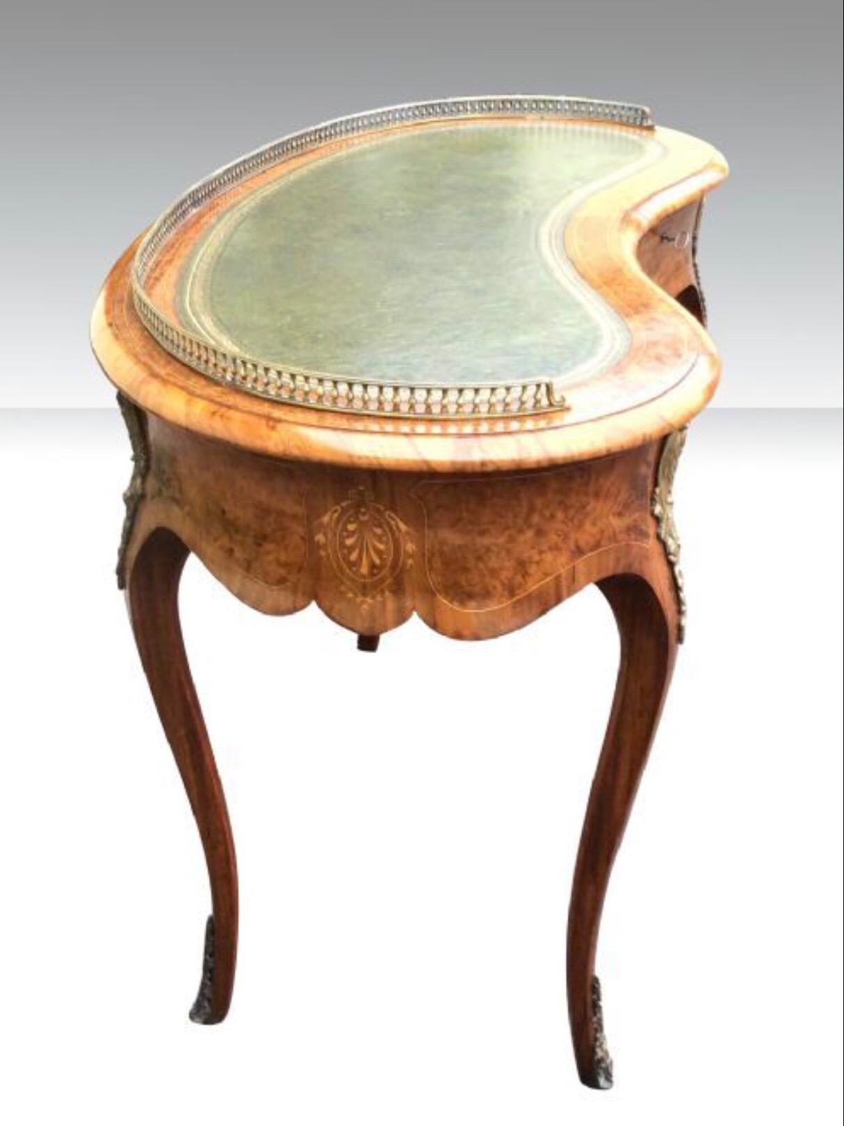 19th Century Walnut Ormolu Mounted Kidney Shaped Antique Desk For Sale