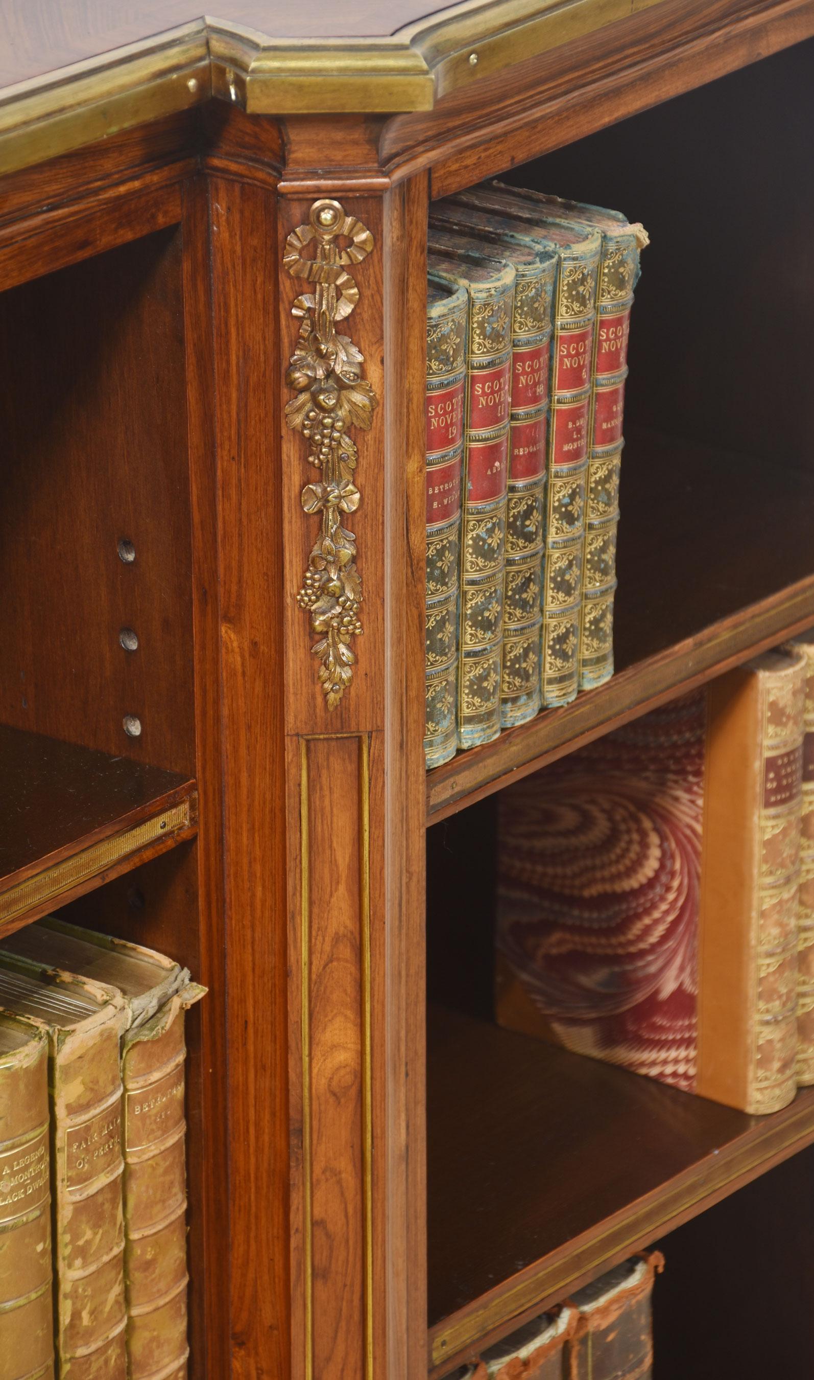 Walnut ormolu mounted open bookcase For Sale 5