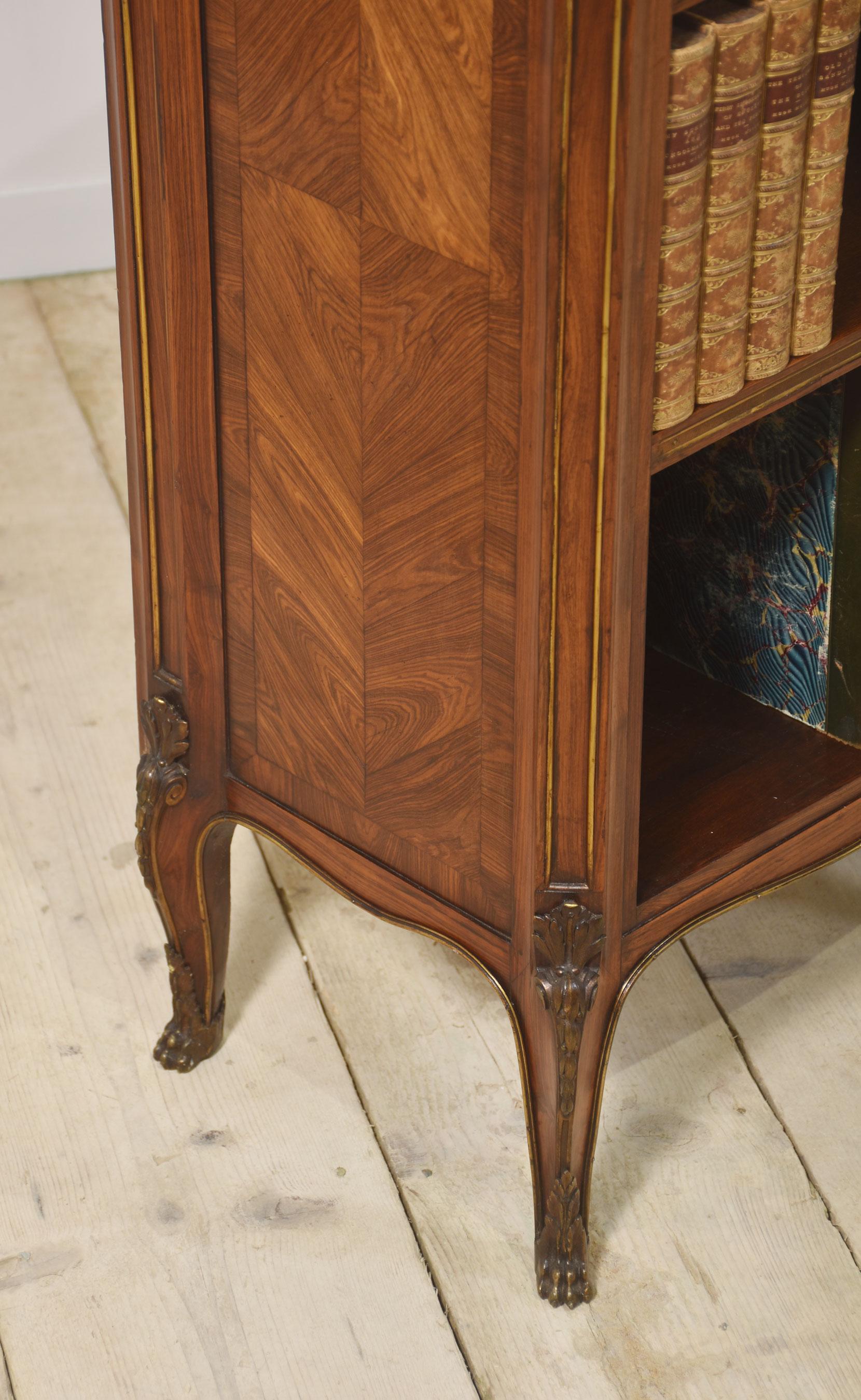 Walnut ormolu mounted open bookcase For Sale 7