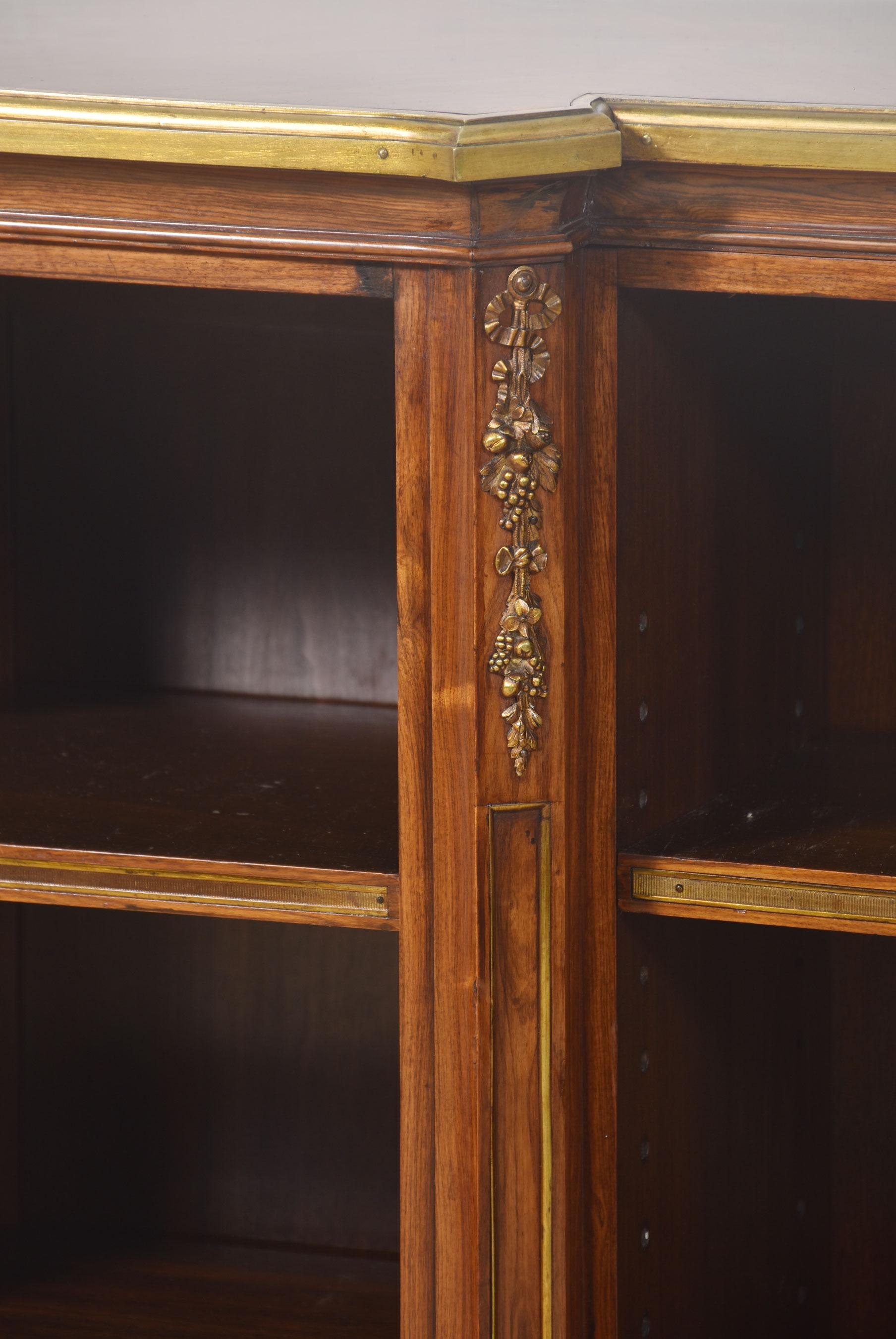 Walnut ormolu mounted open bookcase For Sale 8