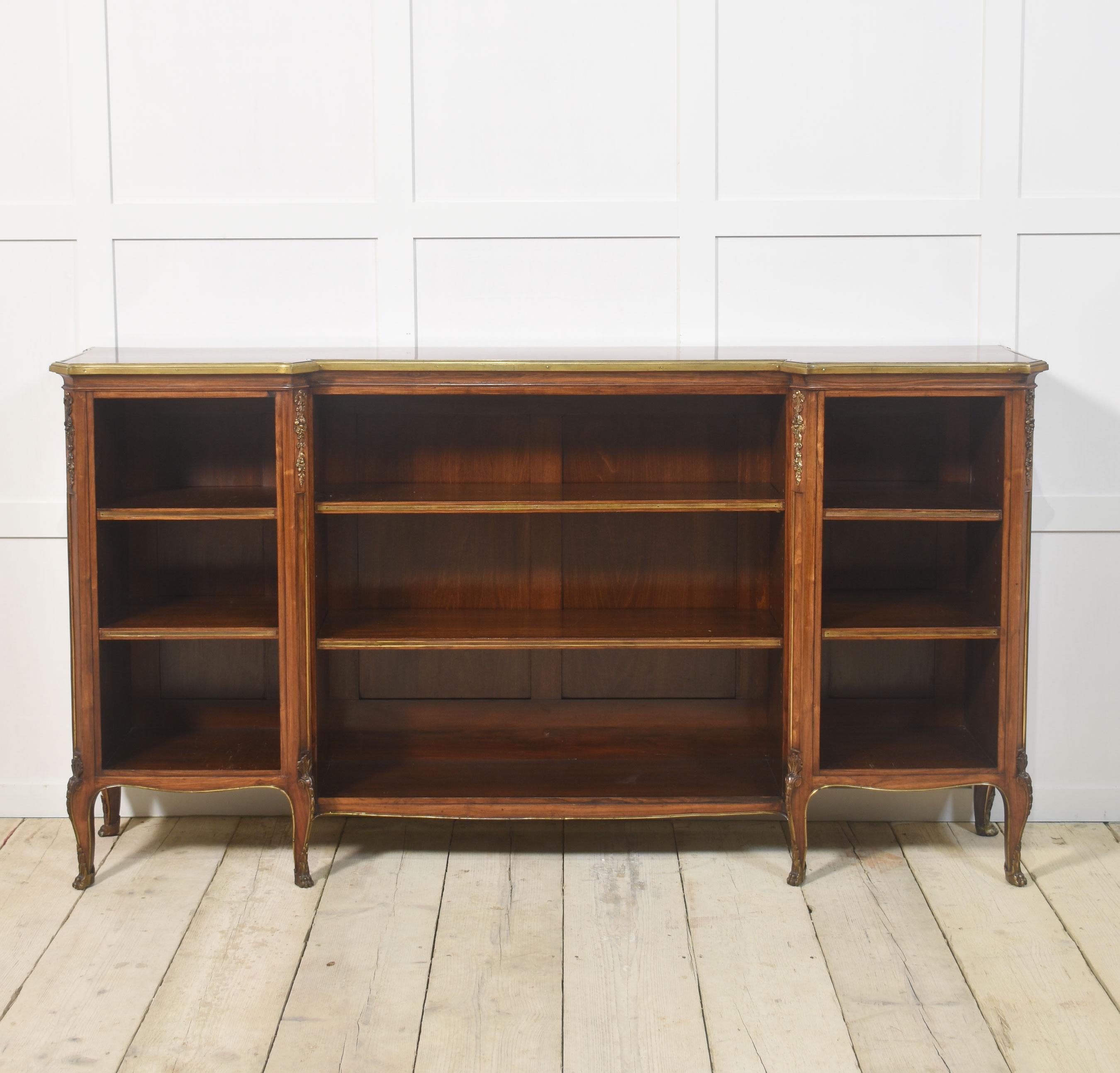 Walnut ormolu mounted open bookcase For Sale 9