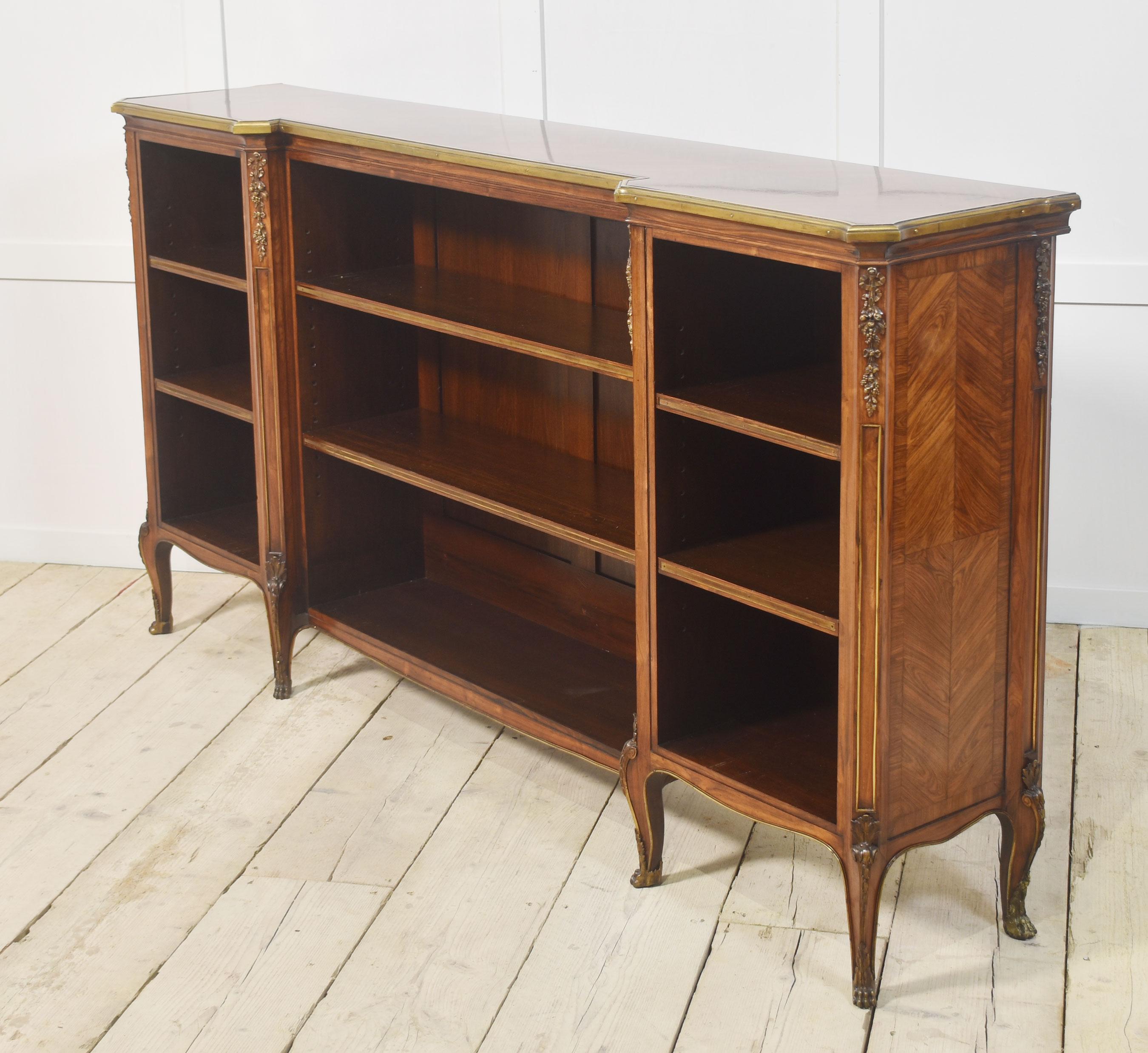 Walnut ormolu mounted open bookcase For Sale 10