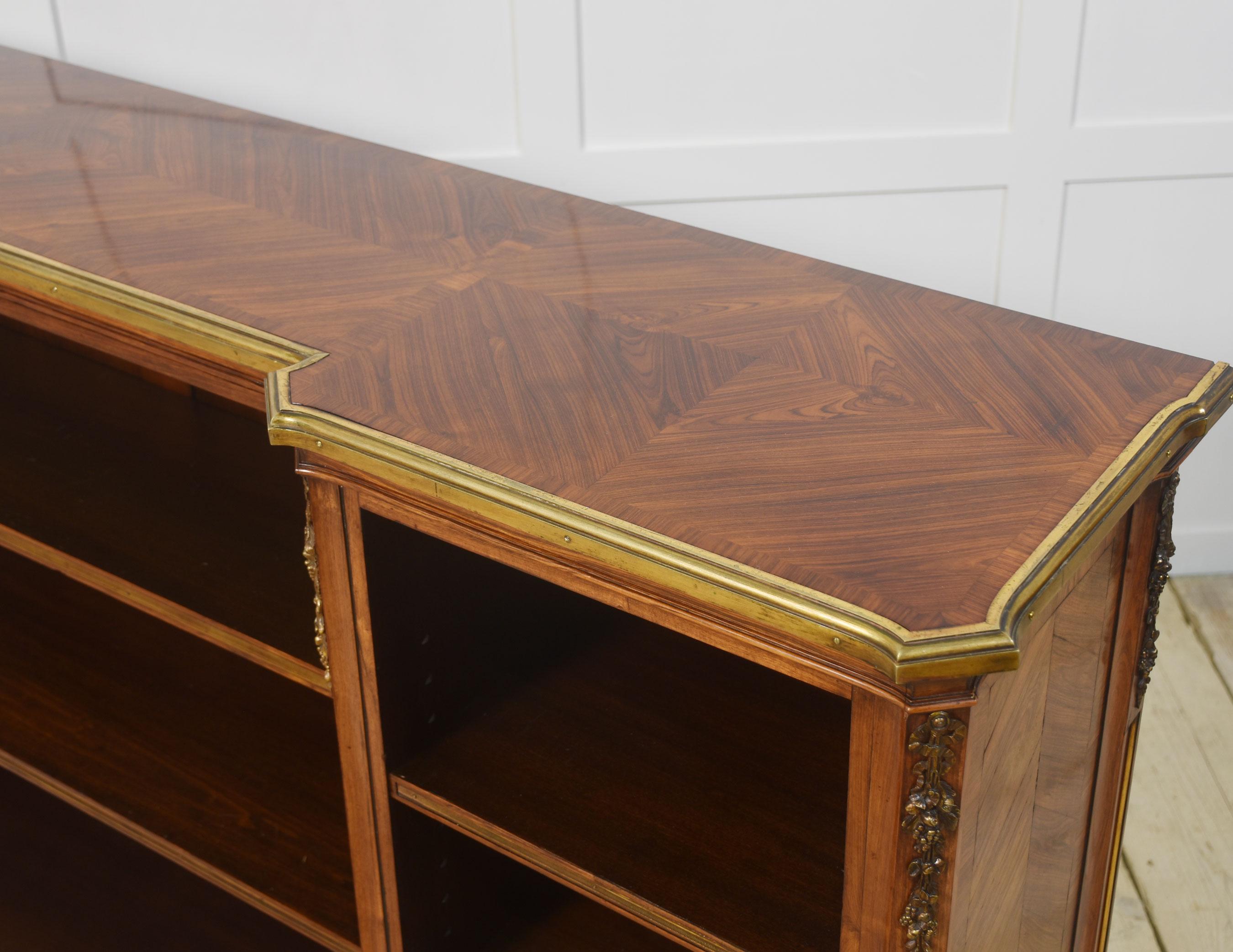 Walnut ormolu mounted open bookcase For Sale 11