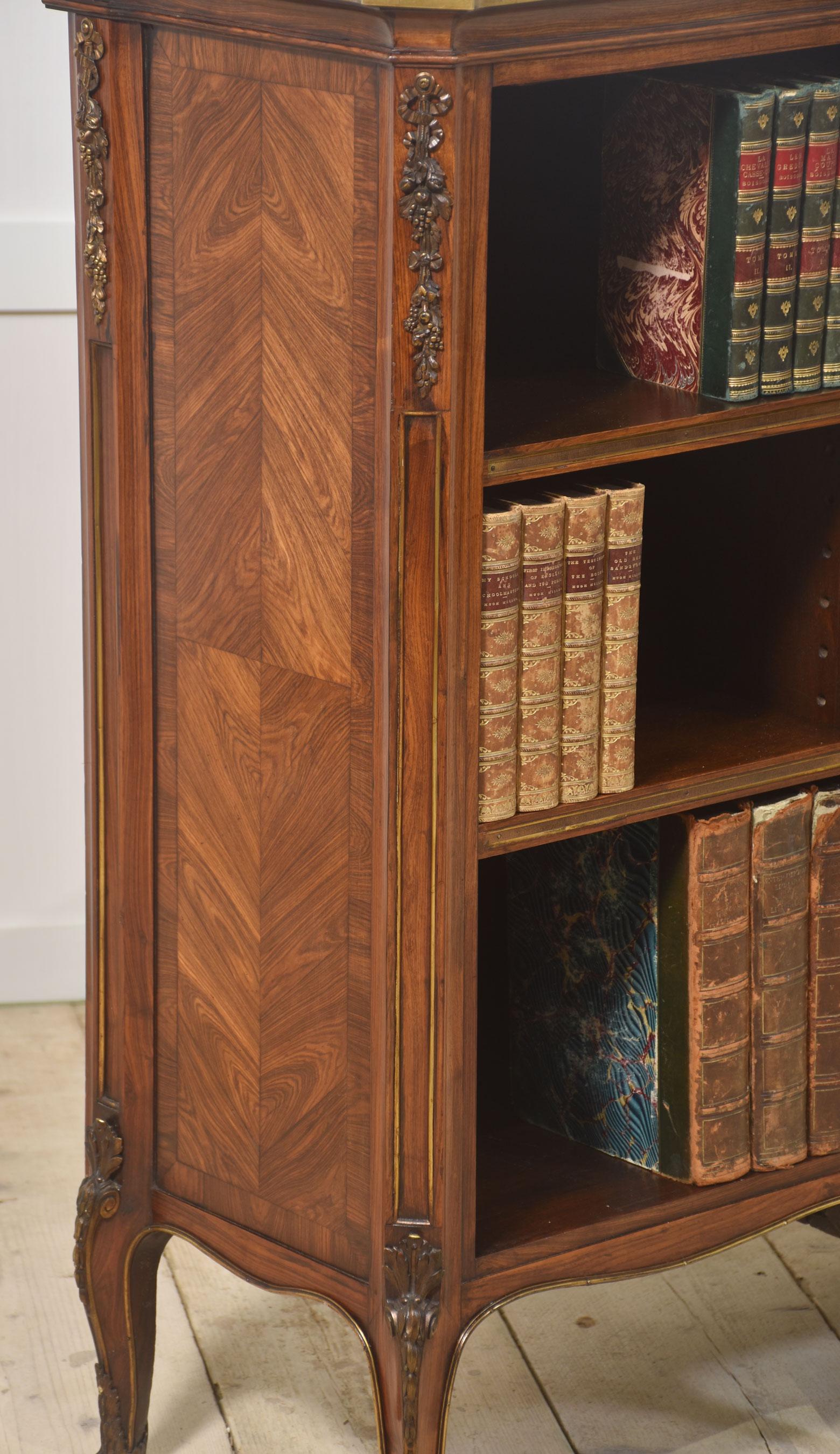 Walnut ormolu mounted open bookcase For Sale 1