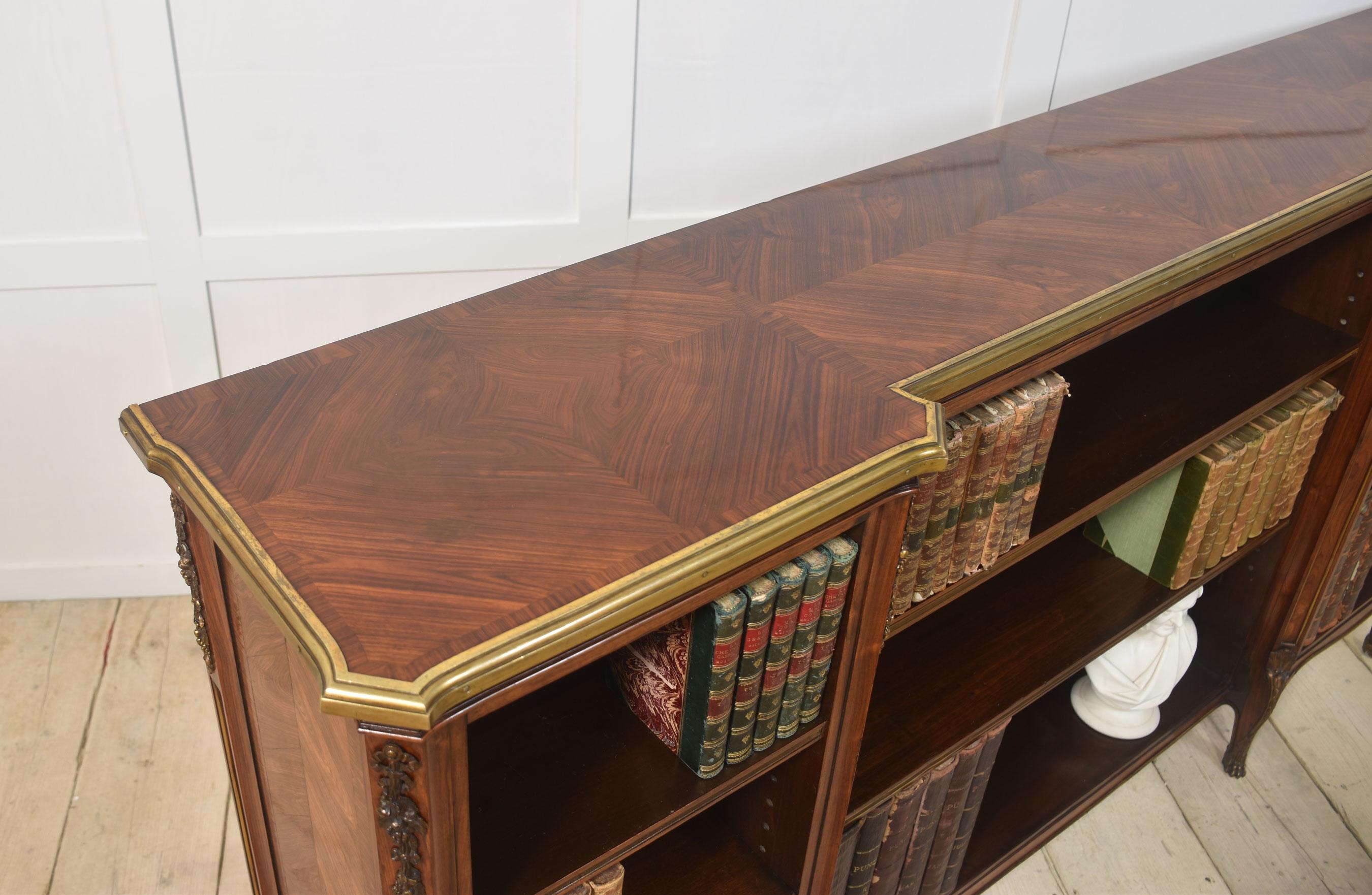 Walnut ormolu mounted open bookcase For Sale 3