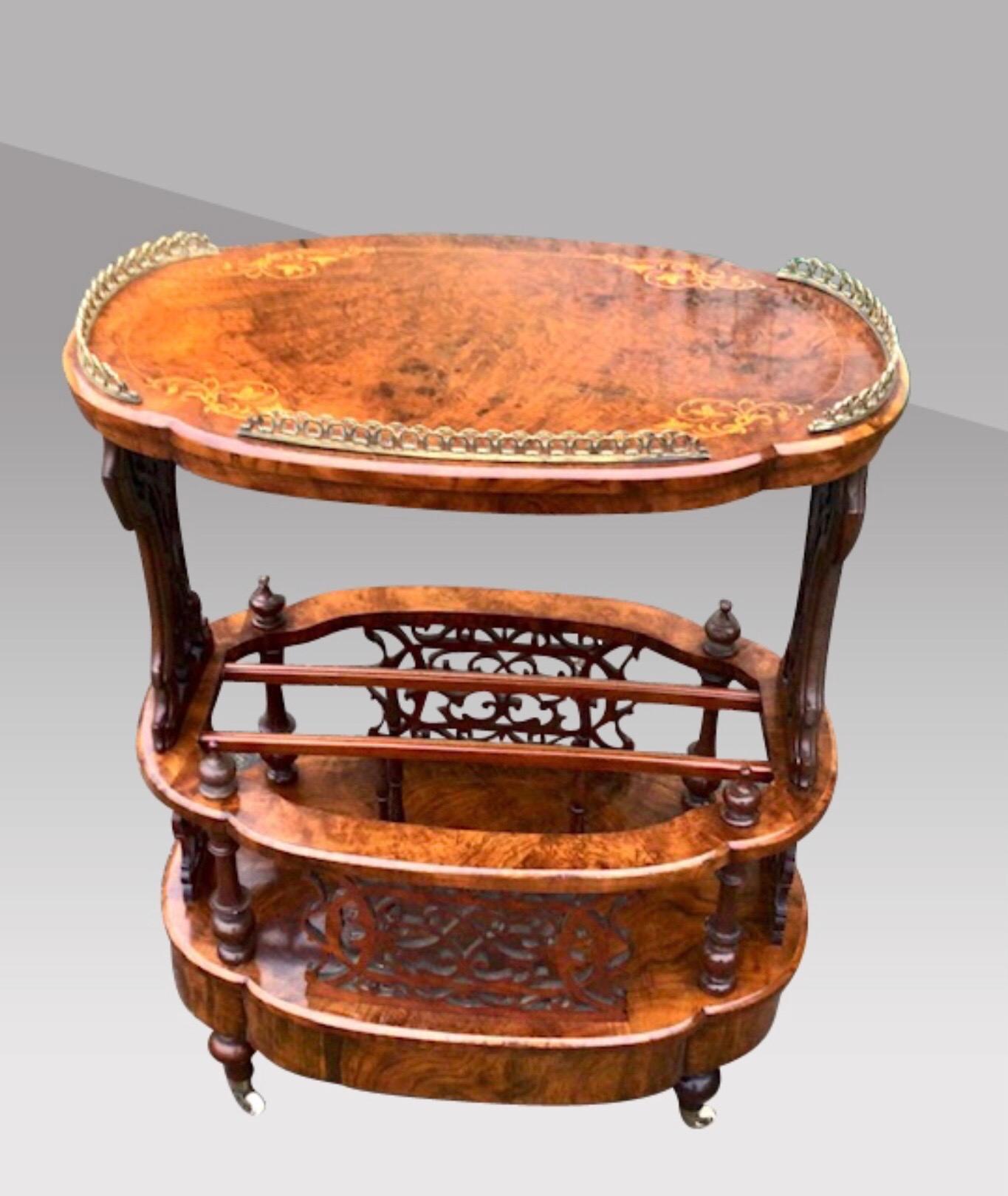 Walnut Oval Antique Canterbury Lamp Magazine Table In Good Condition For Sale In Antrim, GB