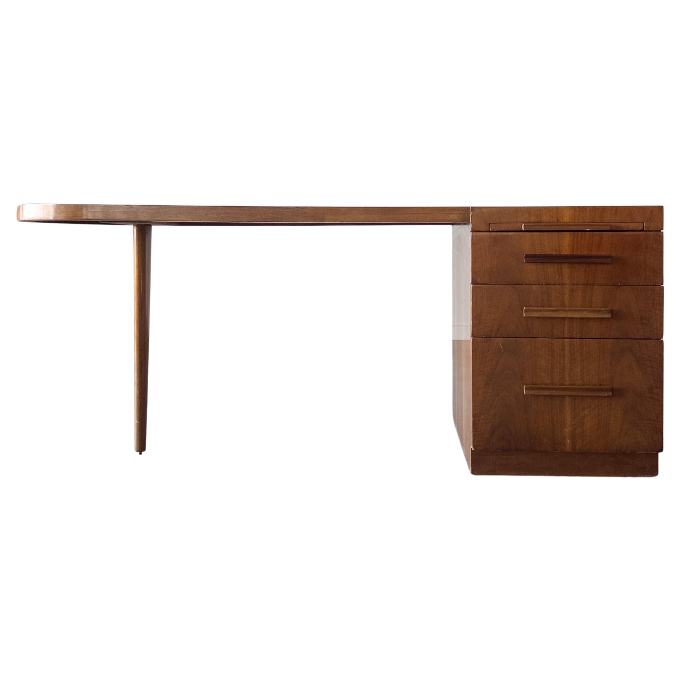Walnut Oval Desk by T.H.Robsjohn-Gibbings for Widdicomb For Sale