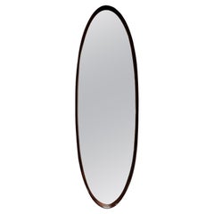 Walnut Oval Wall Mirror, Italy, 1960s