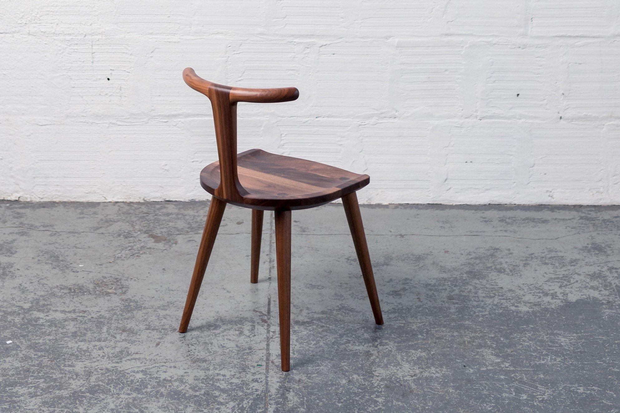 American Walnut Oxbend Chair with Leather Seat Pad by Fernweh Woodworking