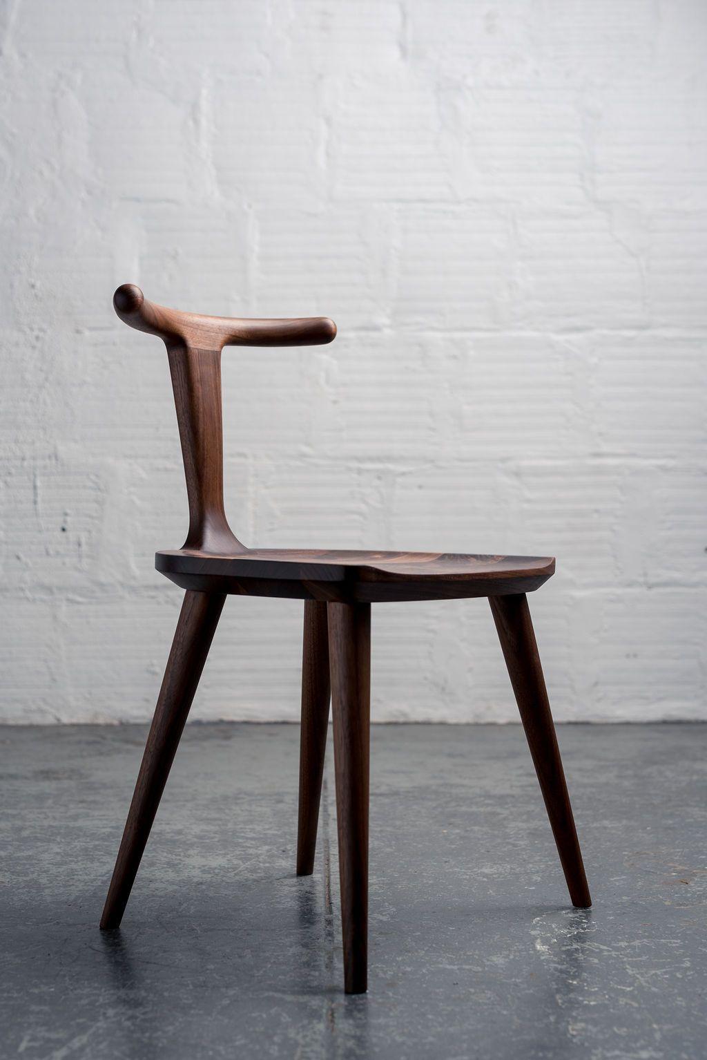 Other Walnut Oxbend Chair with Leather Seat Pad by Fernweh Woodworking