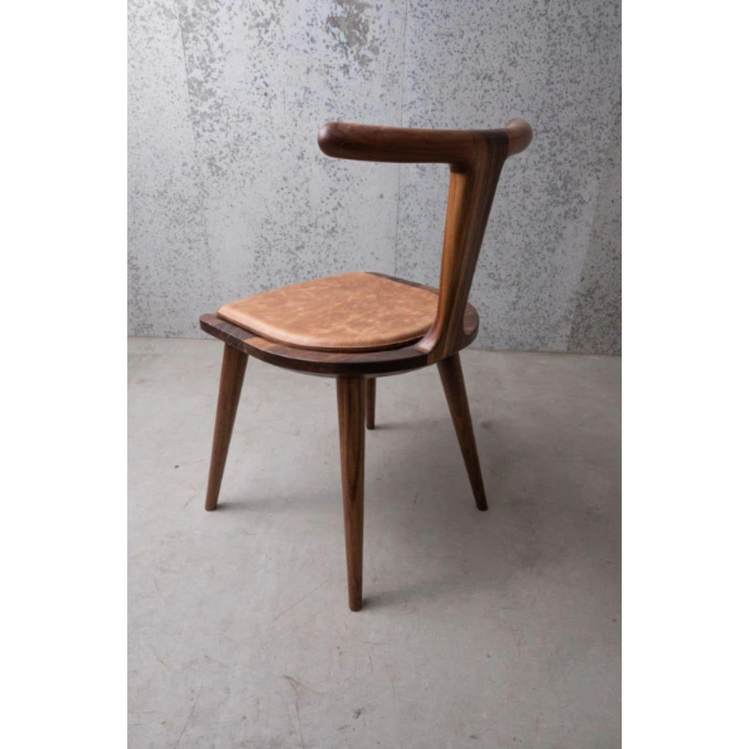 Modern Walnut Oxbend Chair with Leather Seat Pad by Fernweh Woodworking