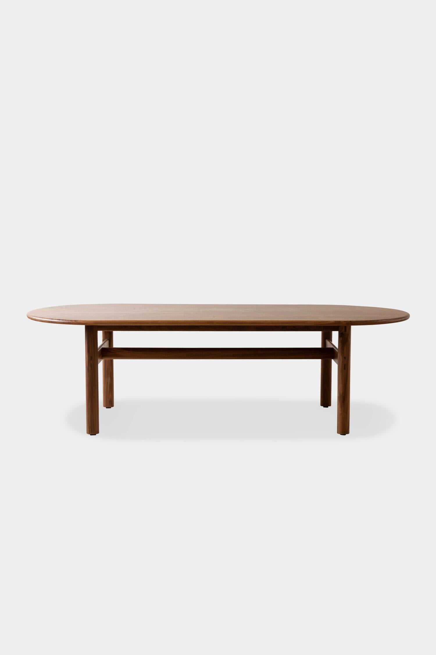 Mid-Century Modern EARL Walnut Pill top bullnose edge Palang Dining Table For Sale