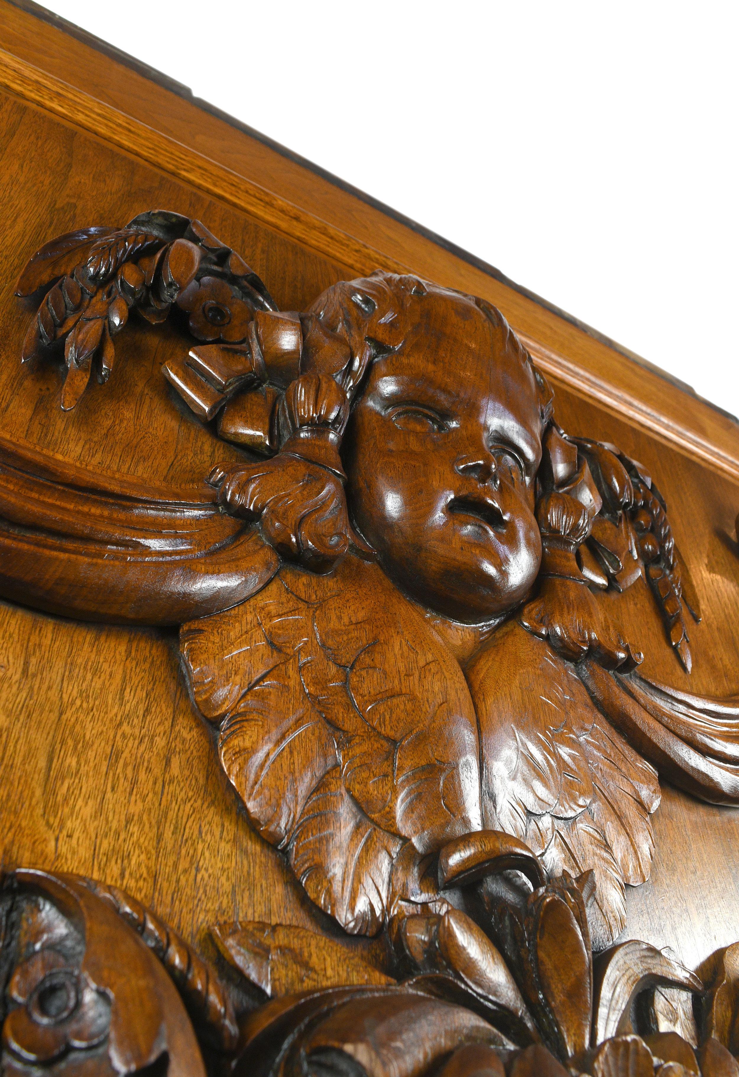 American Walnut Panels with Carved Cherubs  For Sale